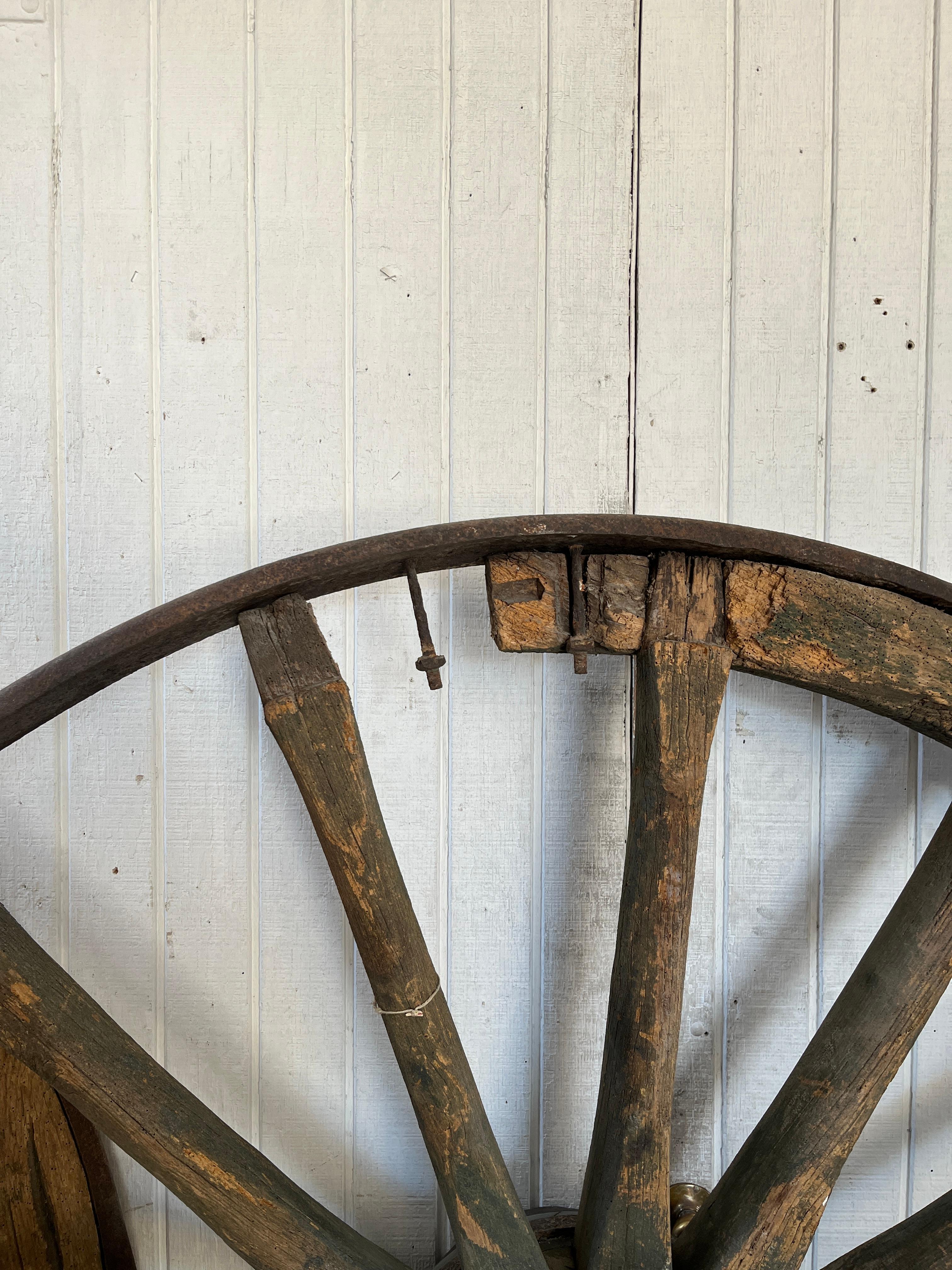 Monumental Pair of French Wagon Wheels For Sale 9