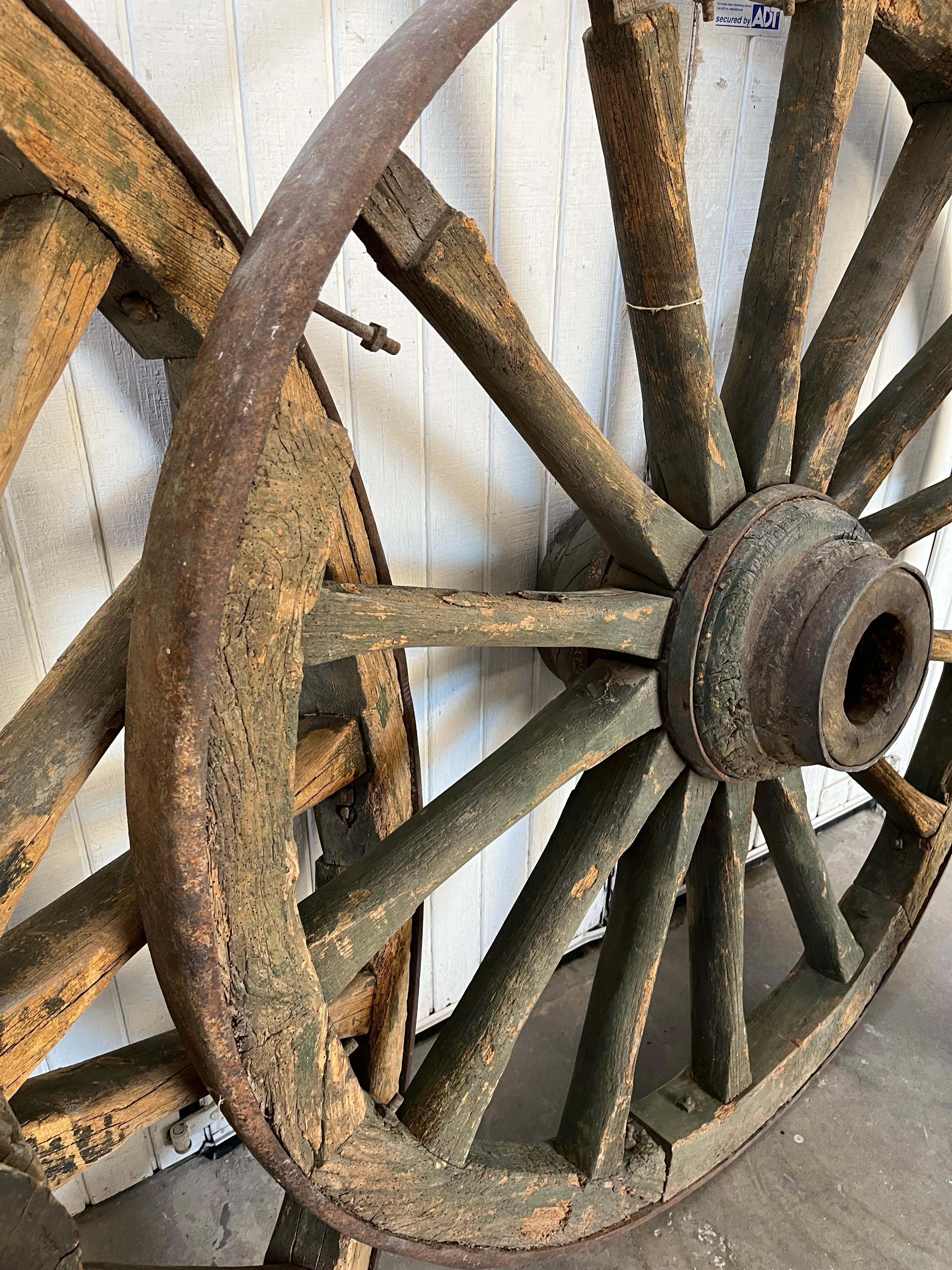 Monumental Pair of French Wagon Wheels For Sale 10