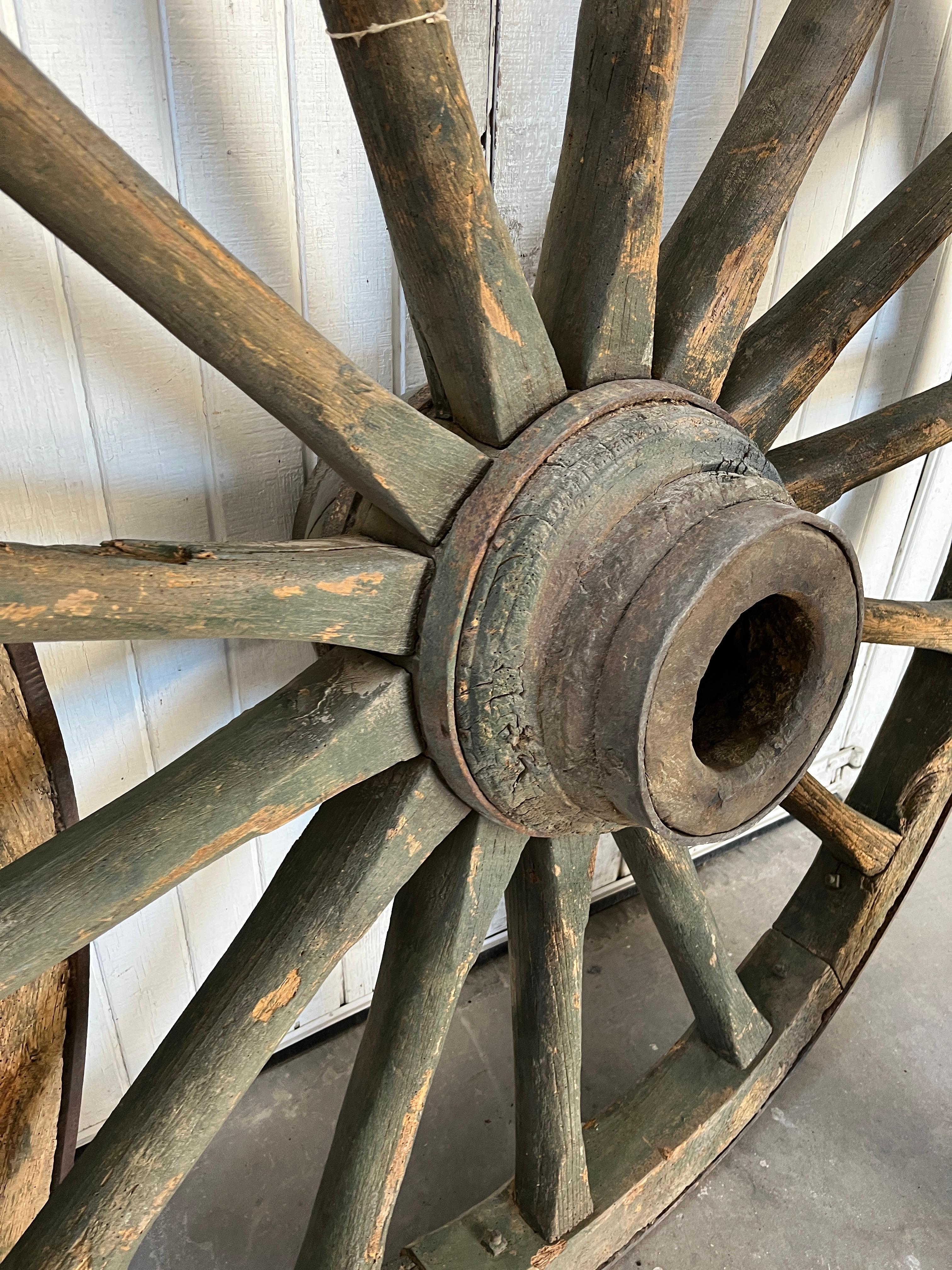 Monumental Pair of French Wagon Wheels For Sale 11