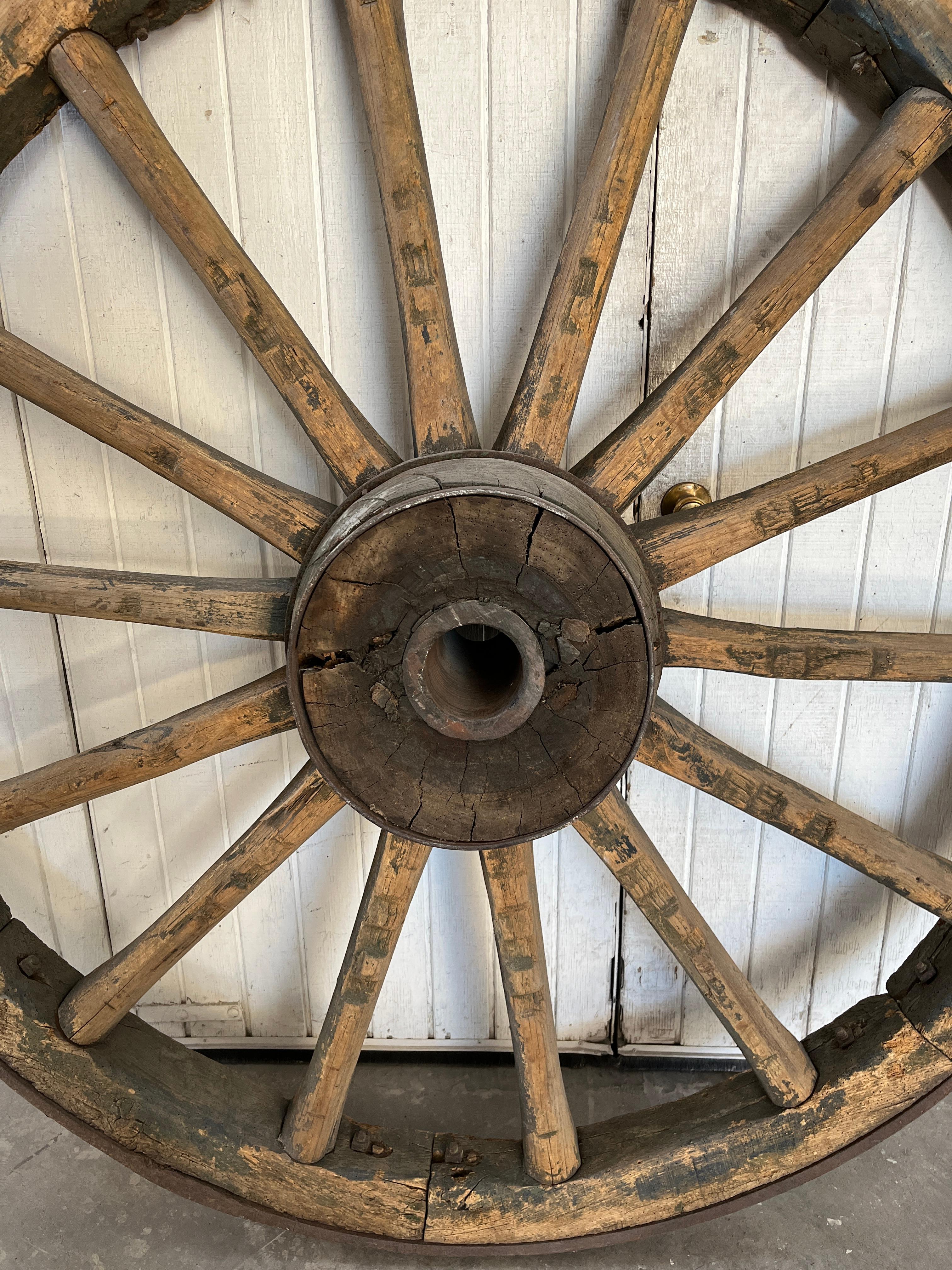 Steel Monumental Pair of French Wagon Wheels For Sale