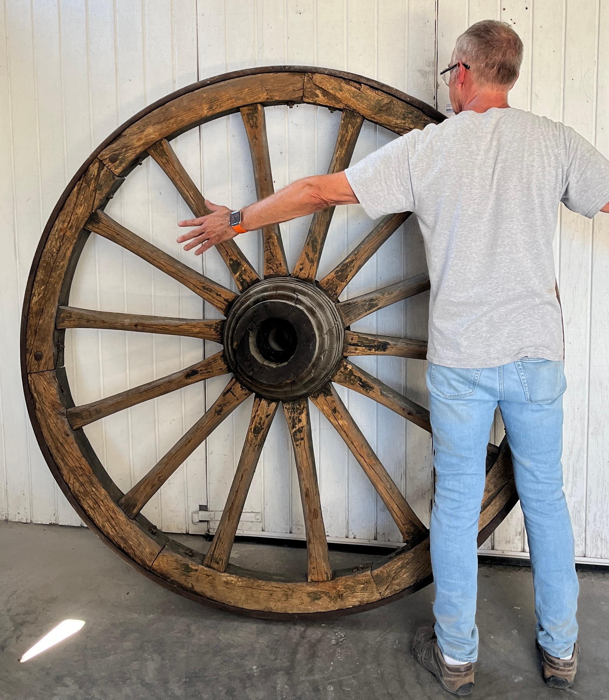 Monumental Pair of French Wagon Wheels For Sale 1