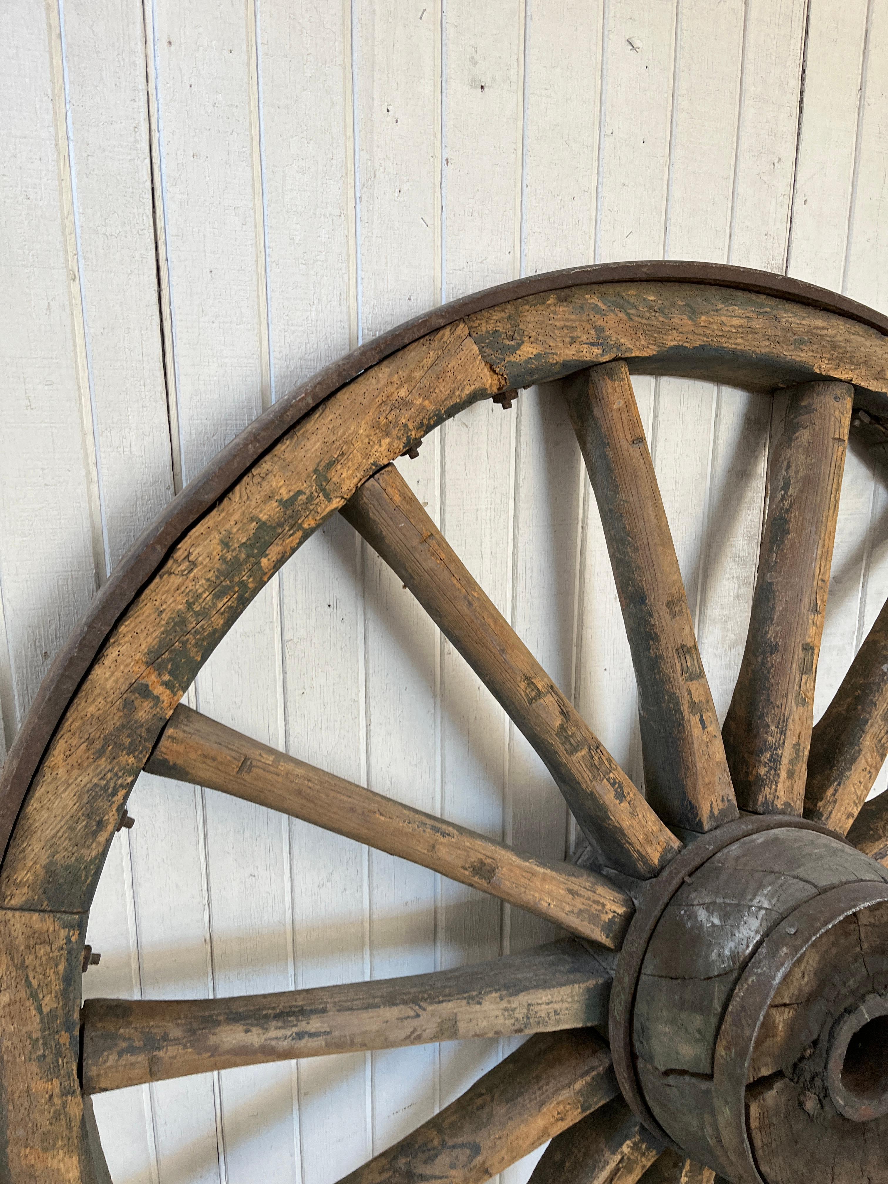 Monumental Pair of French Wagon Wheels For Sale 3