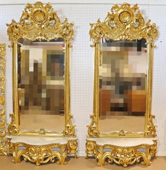 Monumental Pair of Gilded French Louis XV Pier Console Mirrors, Circa 1940s