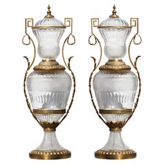 Monumental Pair of Gilt-Bronze Mounted Cut Crystal Vases