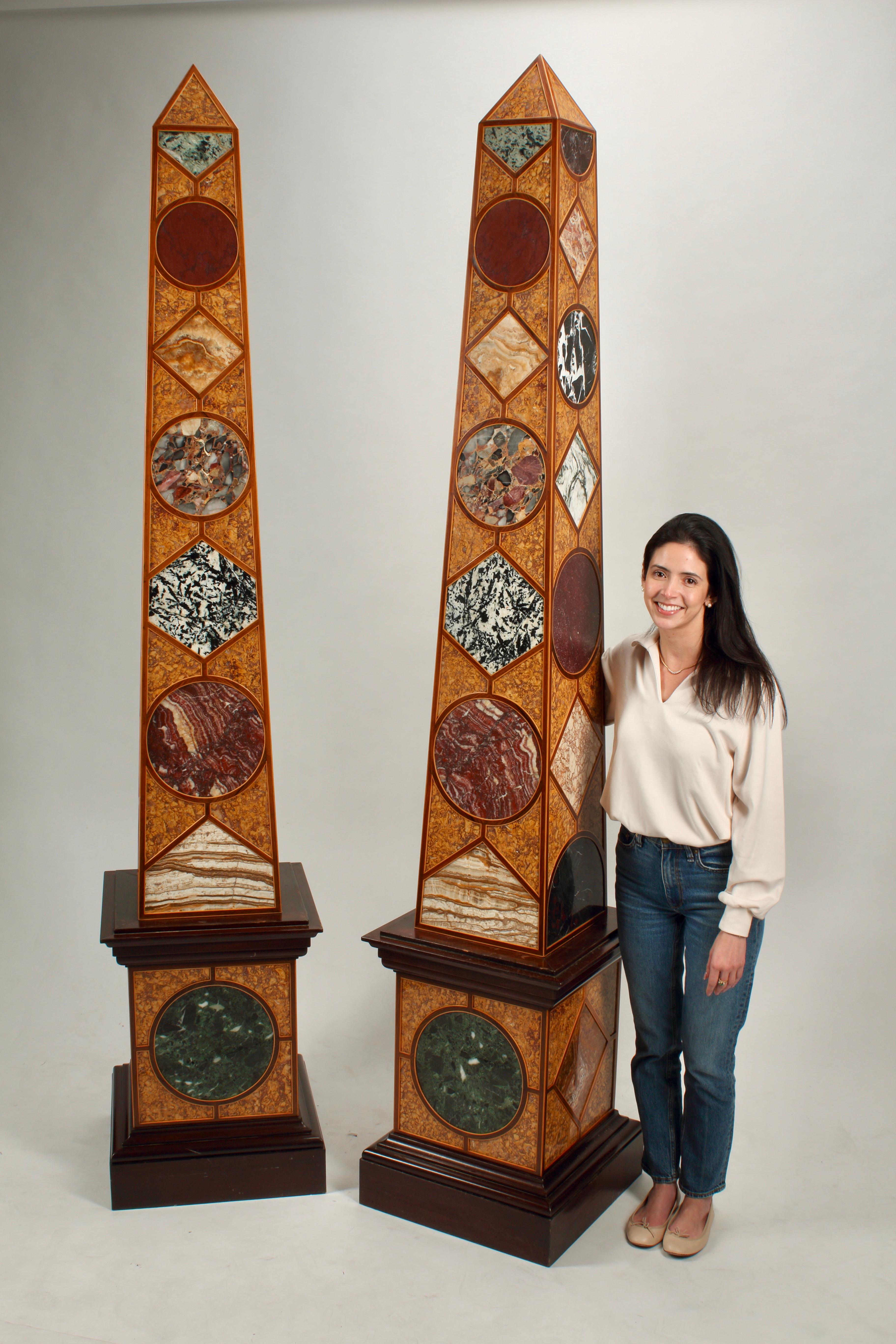 Inlay Monumental Marble Inlaid Obelisks, Grand Tour Style For Sale