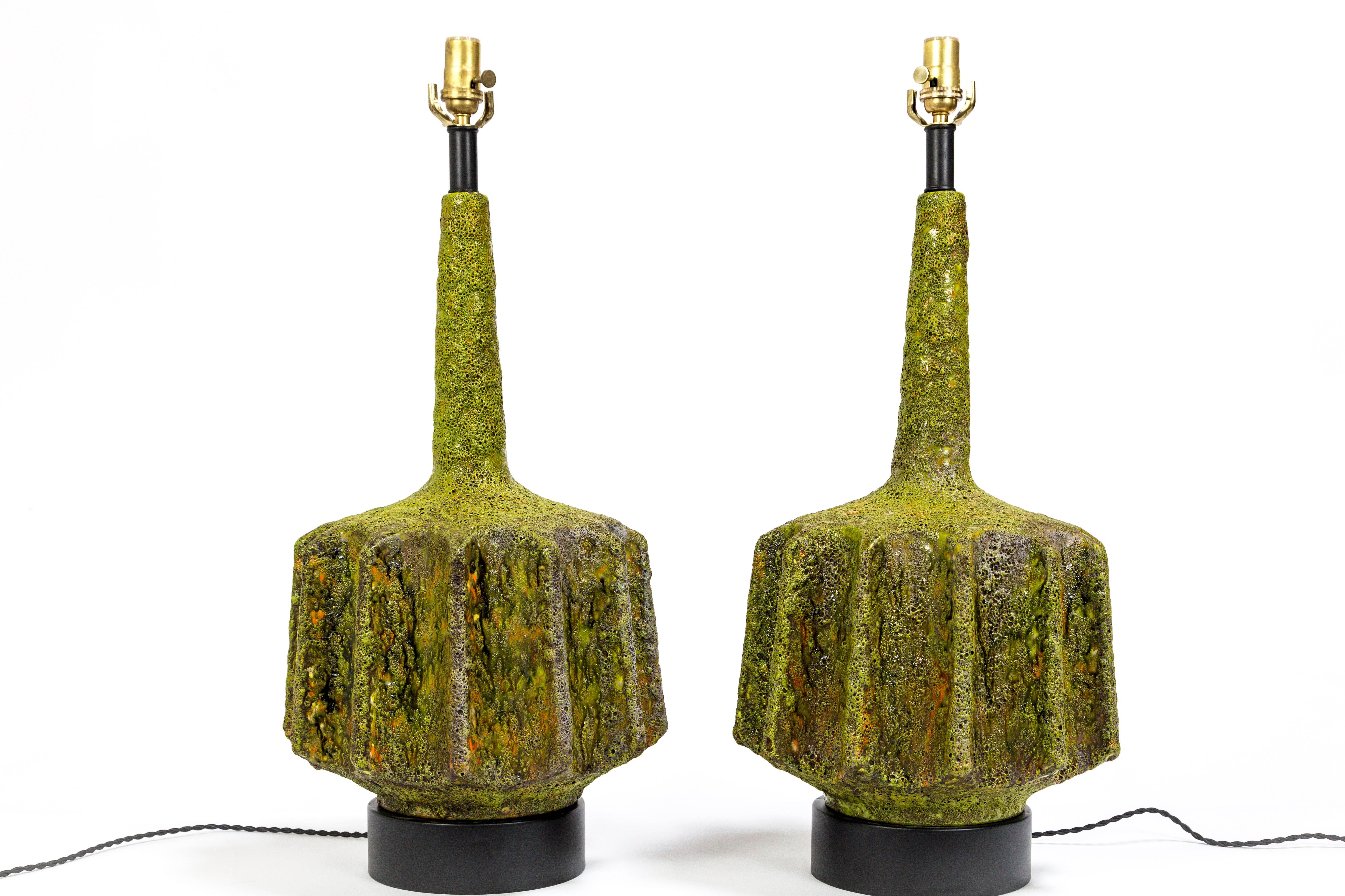 Monumental Pair of Green Lava Glaze Lamps by Volcano Fantoni 4