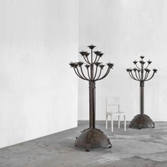 Monumental Pair of Hand Forged Art Deco Candle Holders 1930s