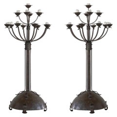 Monumental Pair of Hand Forged Art Deco Candle Holders 1930s