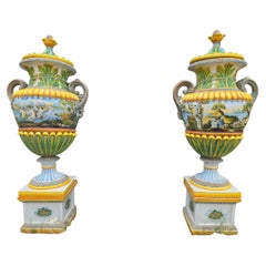 Monumental Pair of Hand-Painted Italian Ceramic Vases, 1950s AND 240 CM