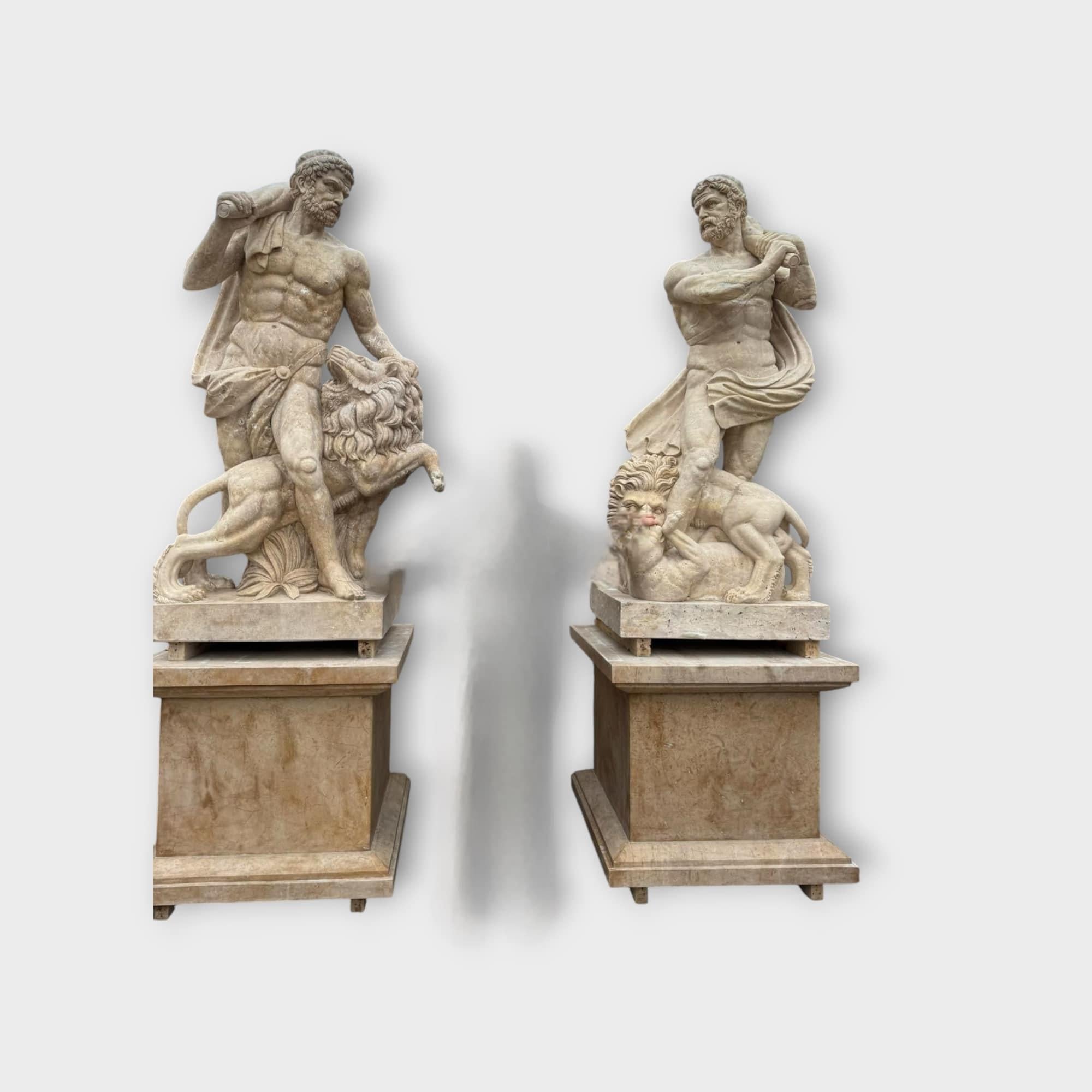 Pareja monumental de esculturas de Hércules en mármol italiano - Finales del siglo XX 280 en venta 5