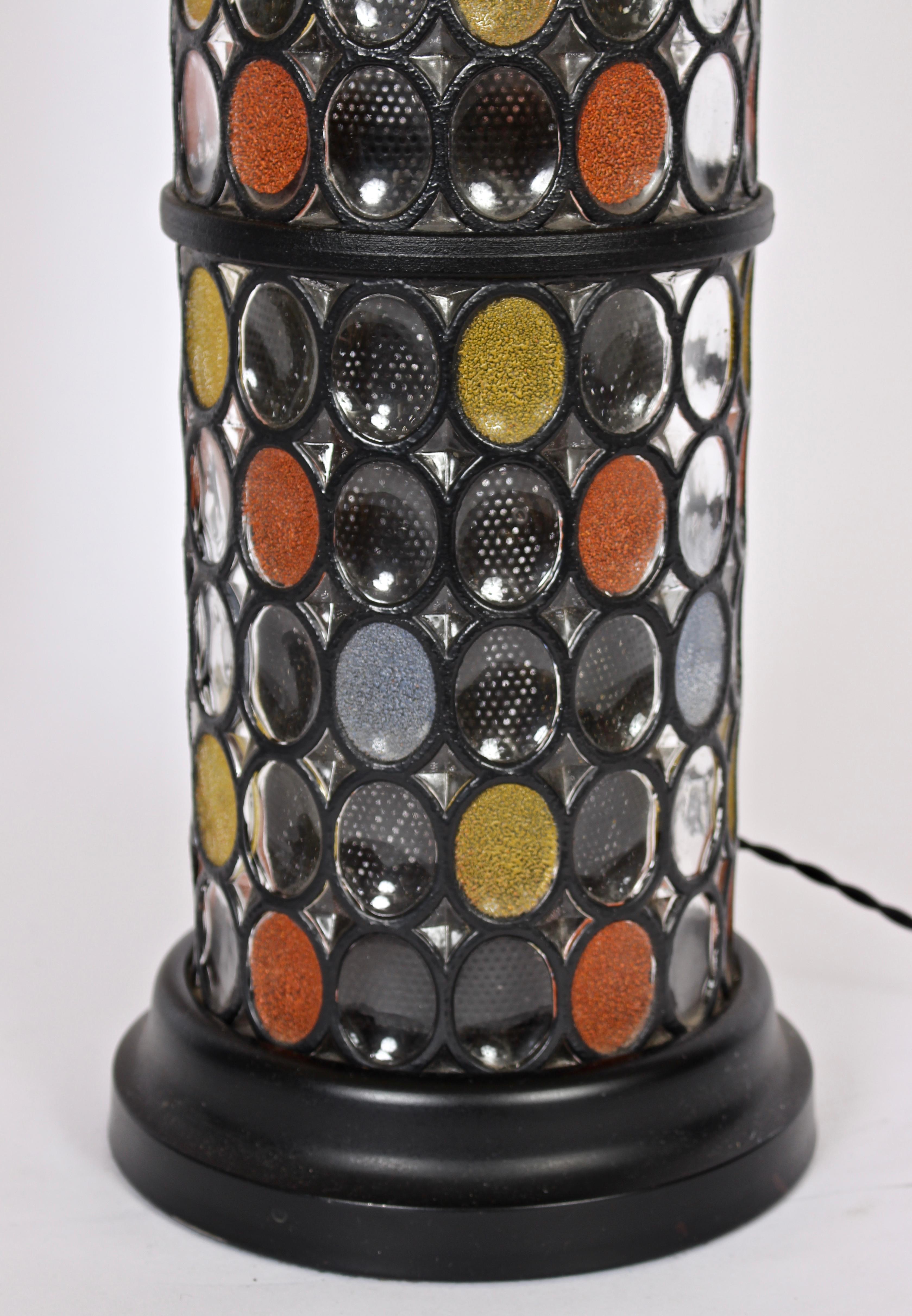 Monumental Pair of Higgins Style Fused Glass & Black Enamel Table Lamps, 1950s 1