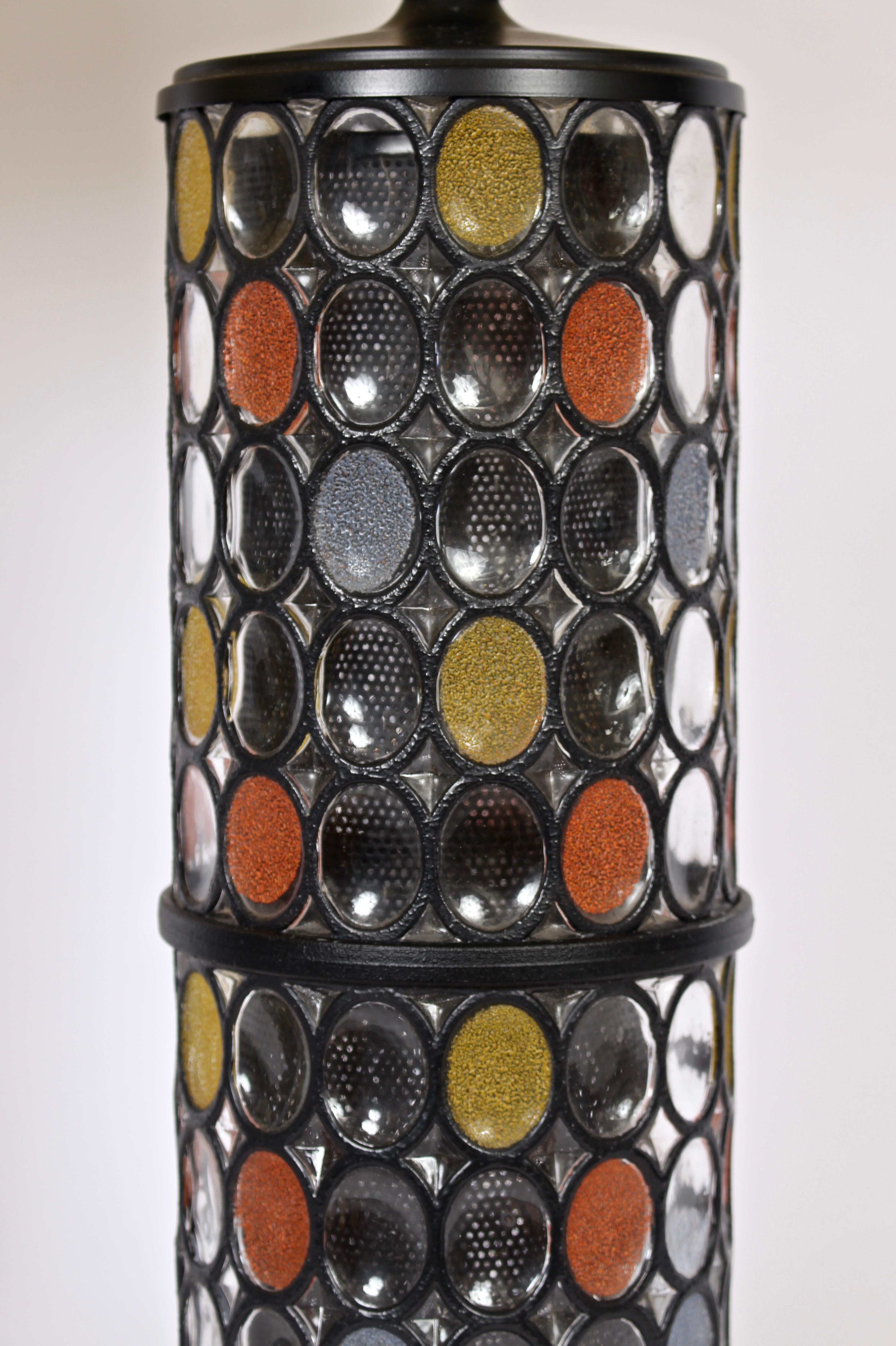 Mid-20th Century Monumental Pair of Higgins Style Glass & Enamel Illuminating Table Lamps, 1950s