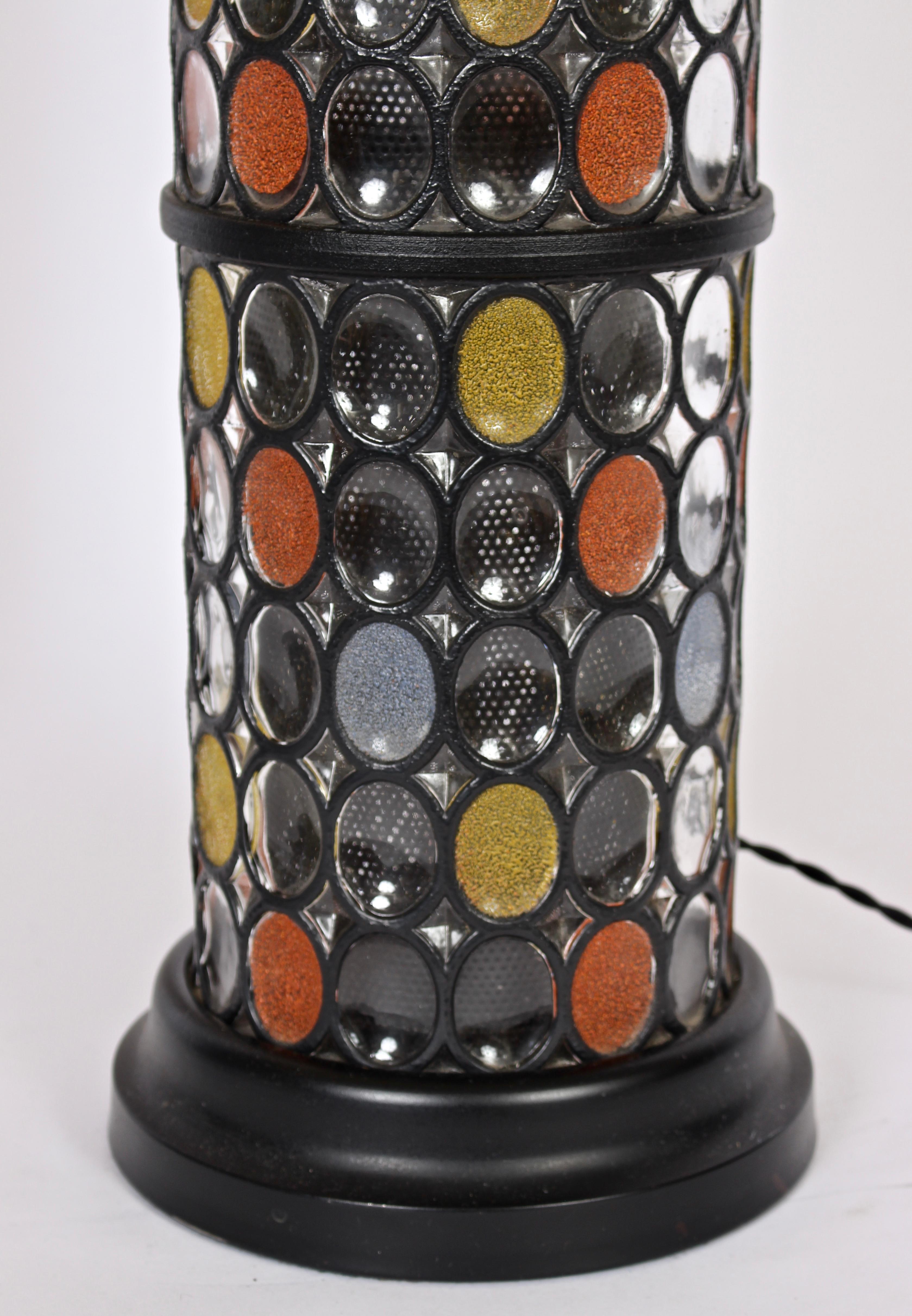 Monumental Pair of Higgins Style Glass & Enamel Illuminating Table Lamps, 1950s 1