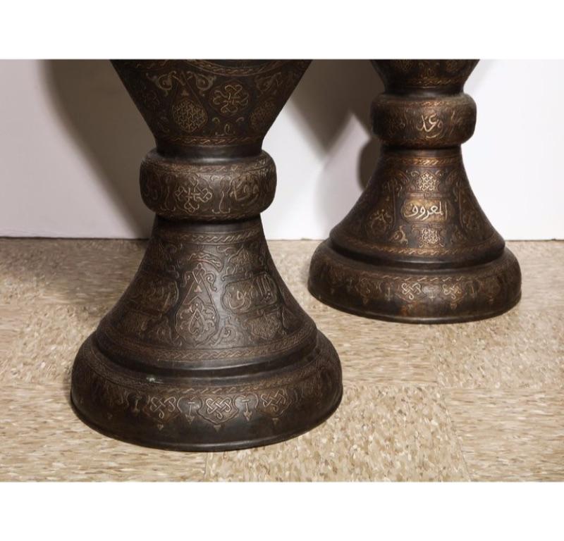 Monumental Pair of Islamic Silver Inlaid Palace Vases with Arabic Calligraphy 9