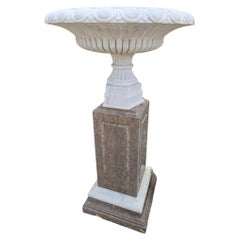 Monumental Pair of Italian Carved Marble Urns with Medusa Motif, Roman Style
