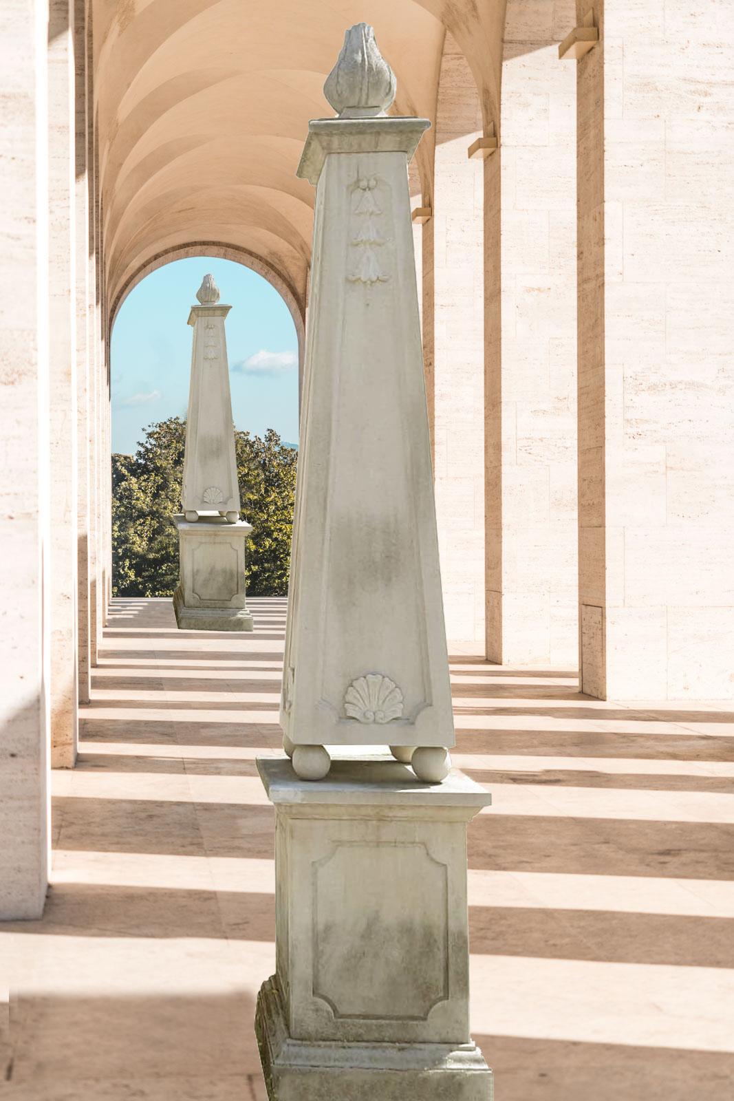 20th Century Monumental Pair of Italian Carved Stone Obelisks