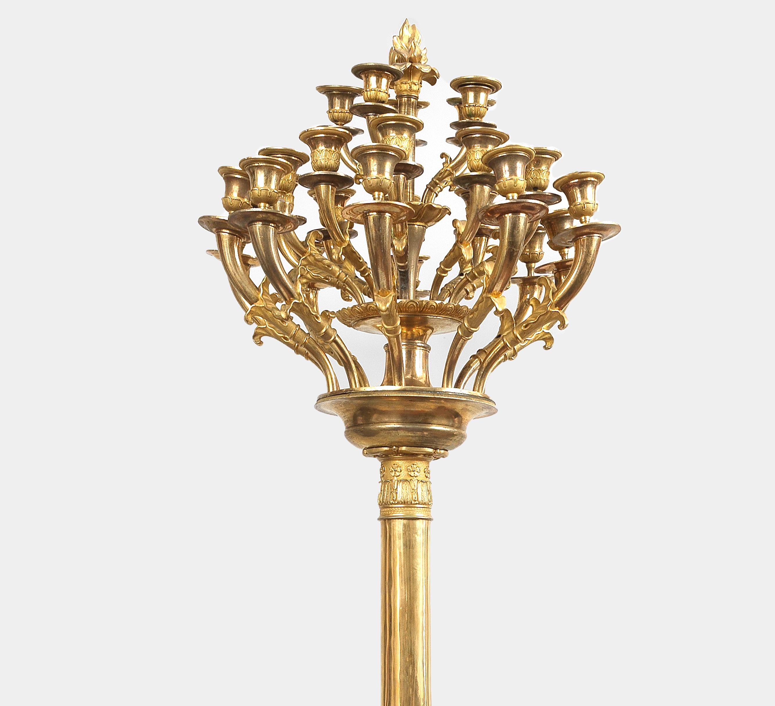 Monumental Pair of Italian Empire Gilt Bronze Candleholders or Floor Lamps, 1800 In Excellent Condition For Sale In Rome, IT