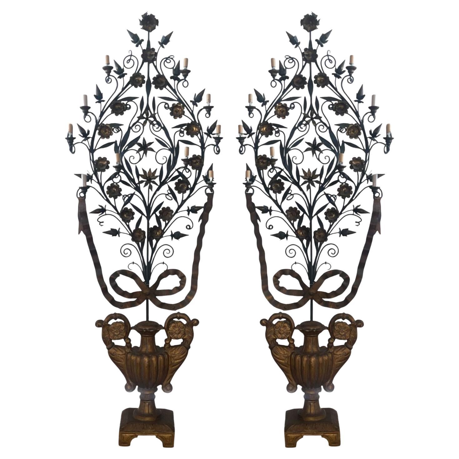 Monumental Pair of Italian Girandoles (Tree‑Form Candelabra) Mid‑20th Century. For Sale