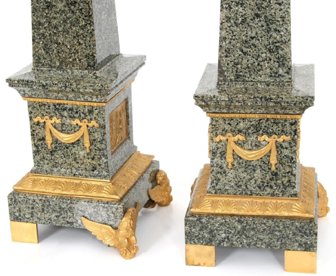 Monumental Pair of Italian Grand Tour Ormolu-Mounted Green Granite Obelisks In Good Condition In New York, NY