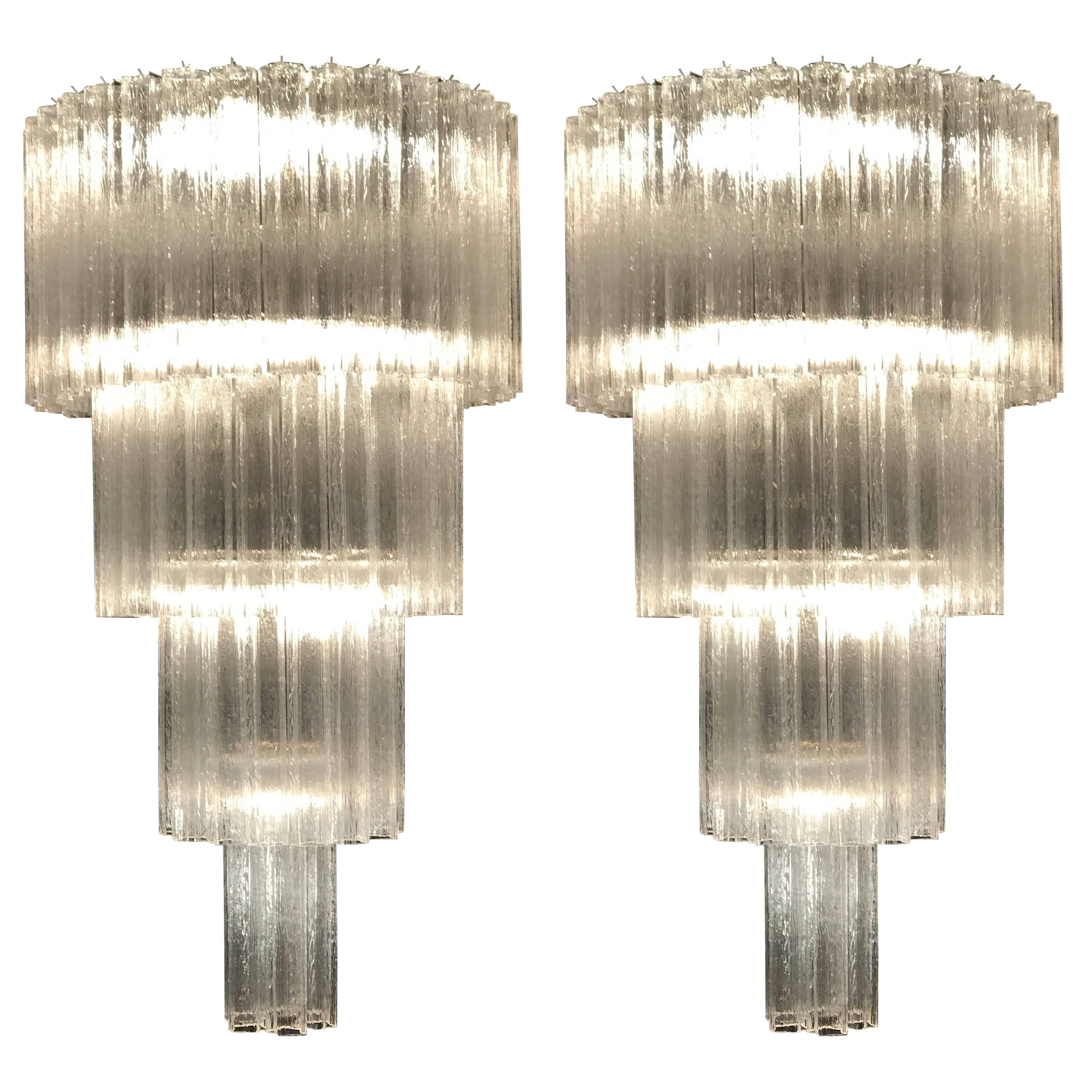 Monumental Pair of Italian Murano Glass Tronchi Chandeliers For Sale 1