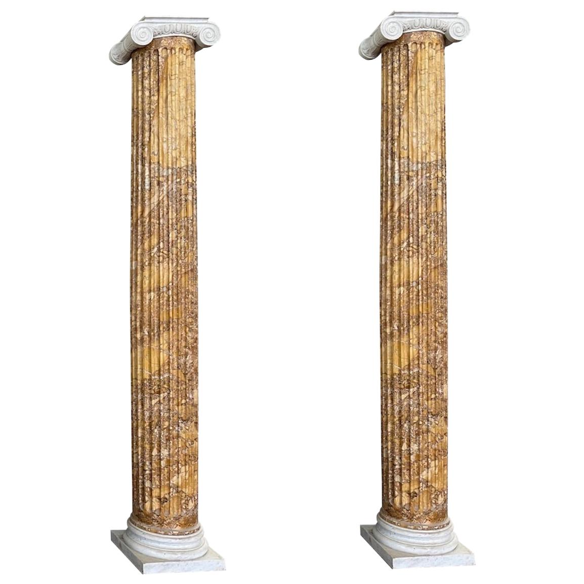 Monumental Pair of Italian Neoclassical Doric Marble Columns