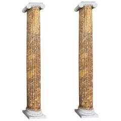 Monumental Pair of Italian Neoclassical Ionic Marble Columns
