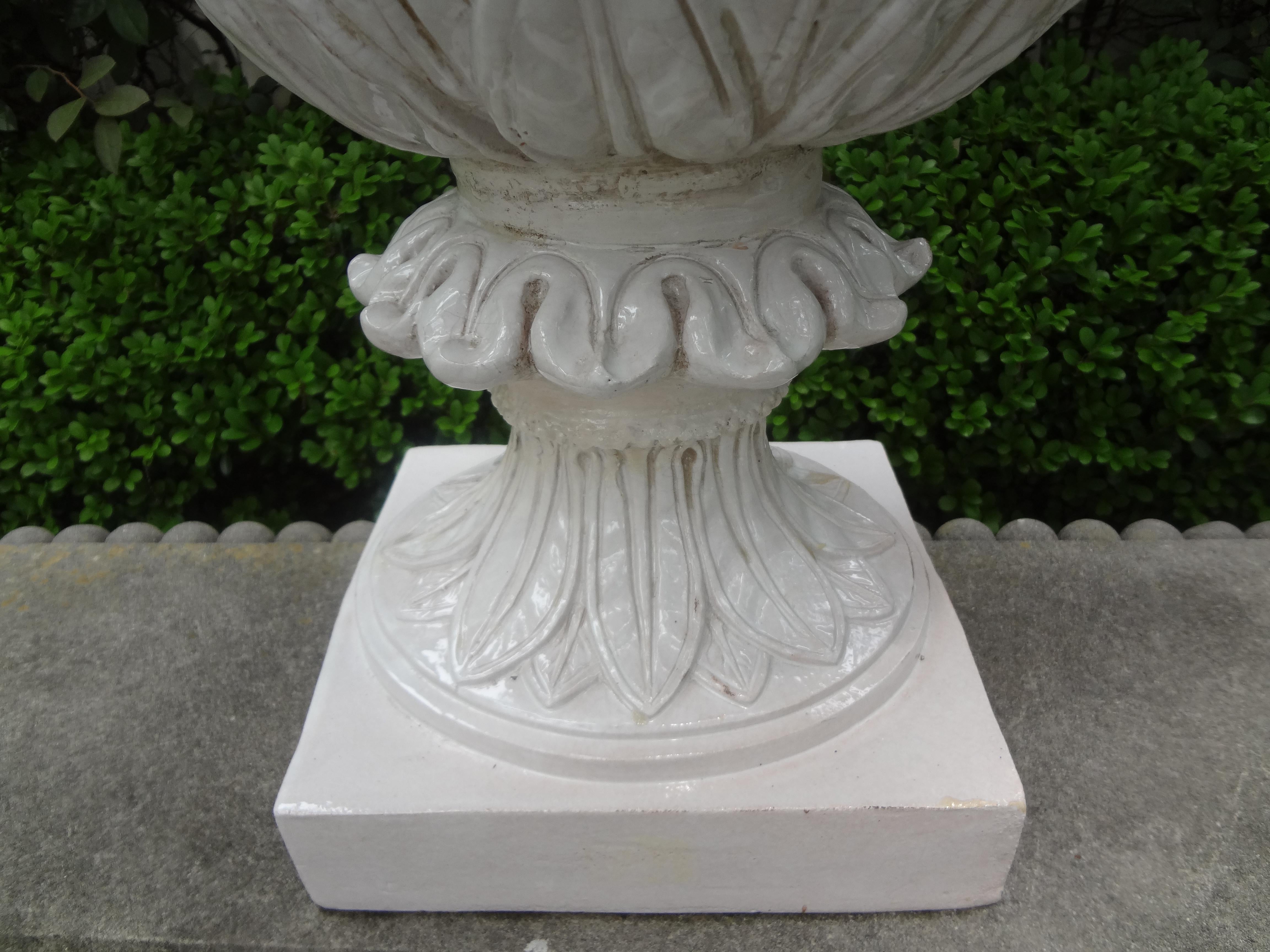 Monumental Pair of Italian Neoclassical Style Glazed Terracotta Urns 3