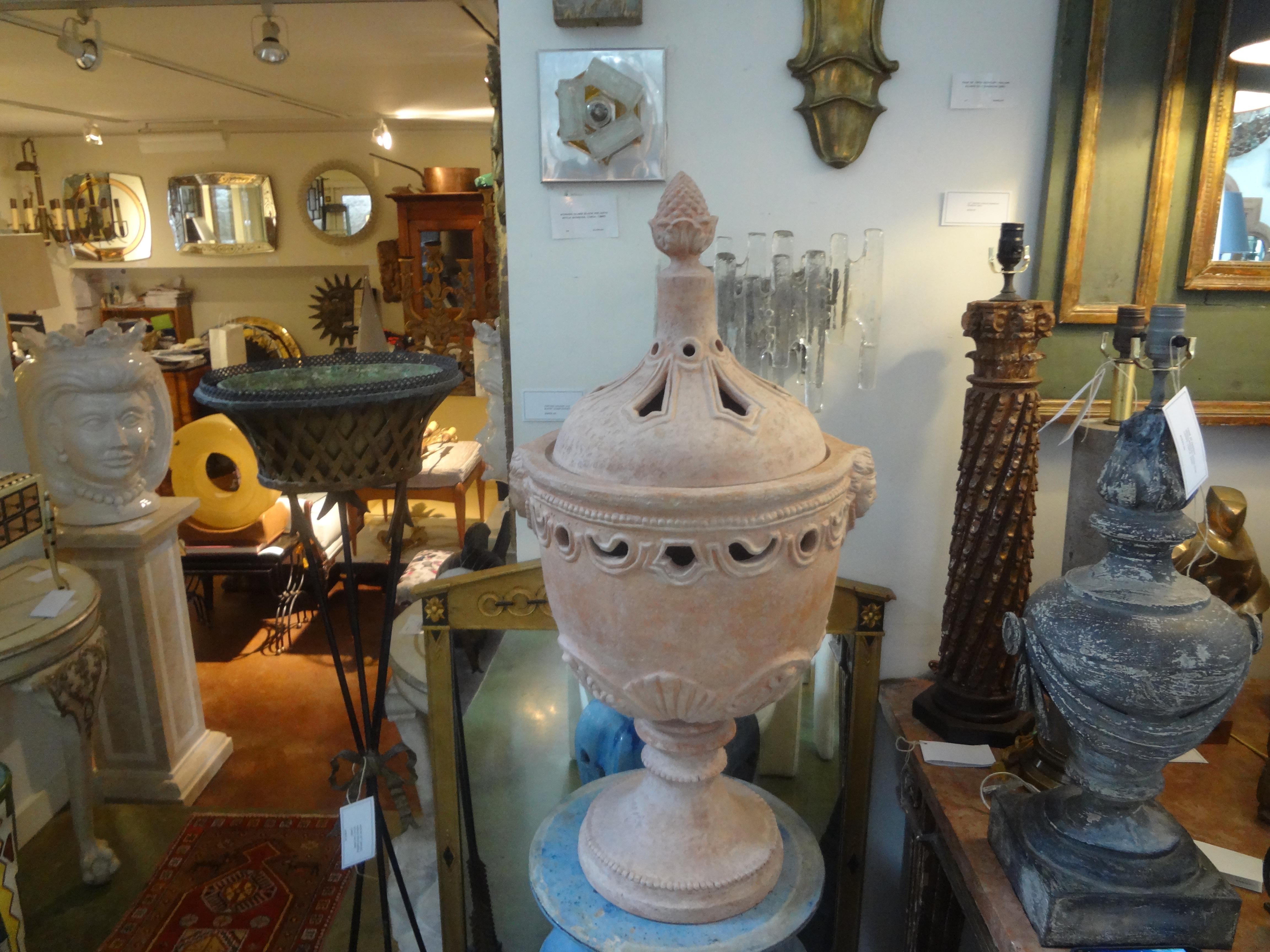 Monumental Pair of Italian Neoclassical Style Terracotta Urns by Galestro 5