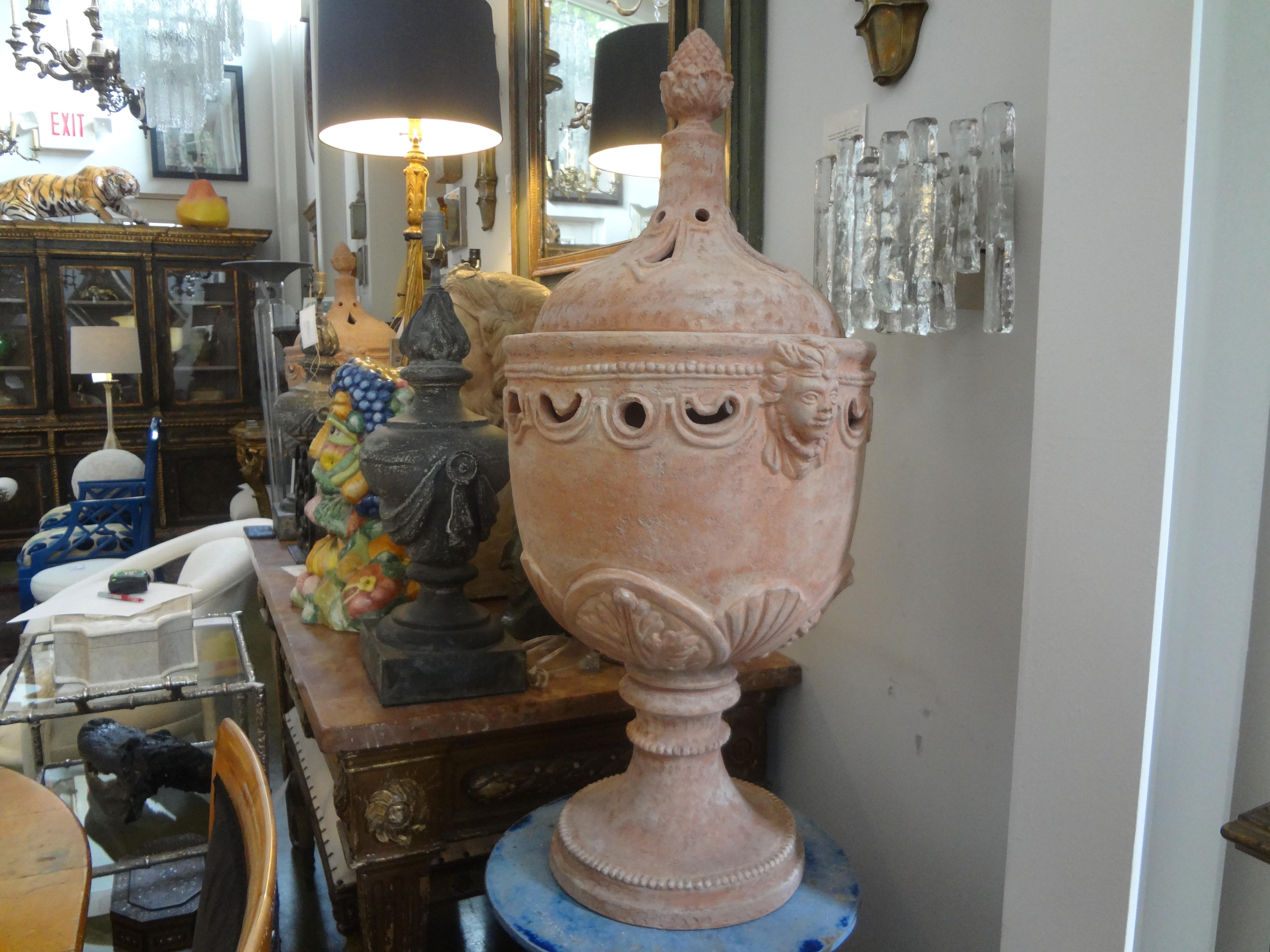 Monumental Pair of Italian Neoclassical Style Terracotta Urns by Galestro 6