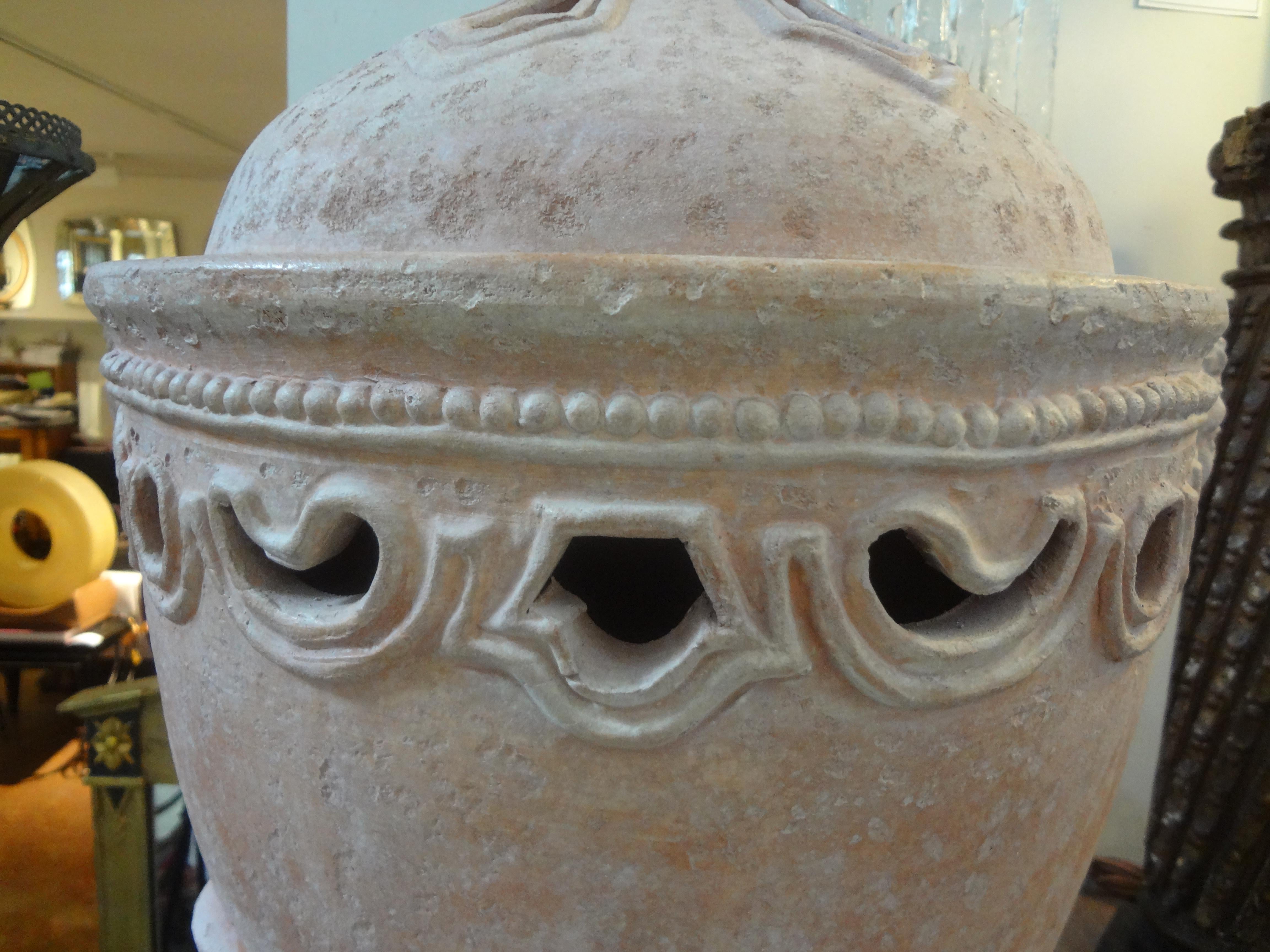 Monumental Pair of Italian Neoclassical Style Terracotta Urns by Galestro In Good Condition In Houston, TX
