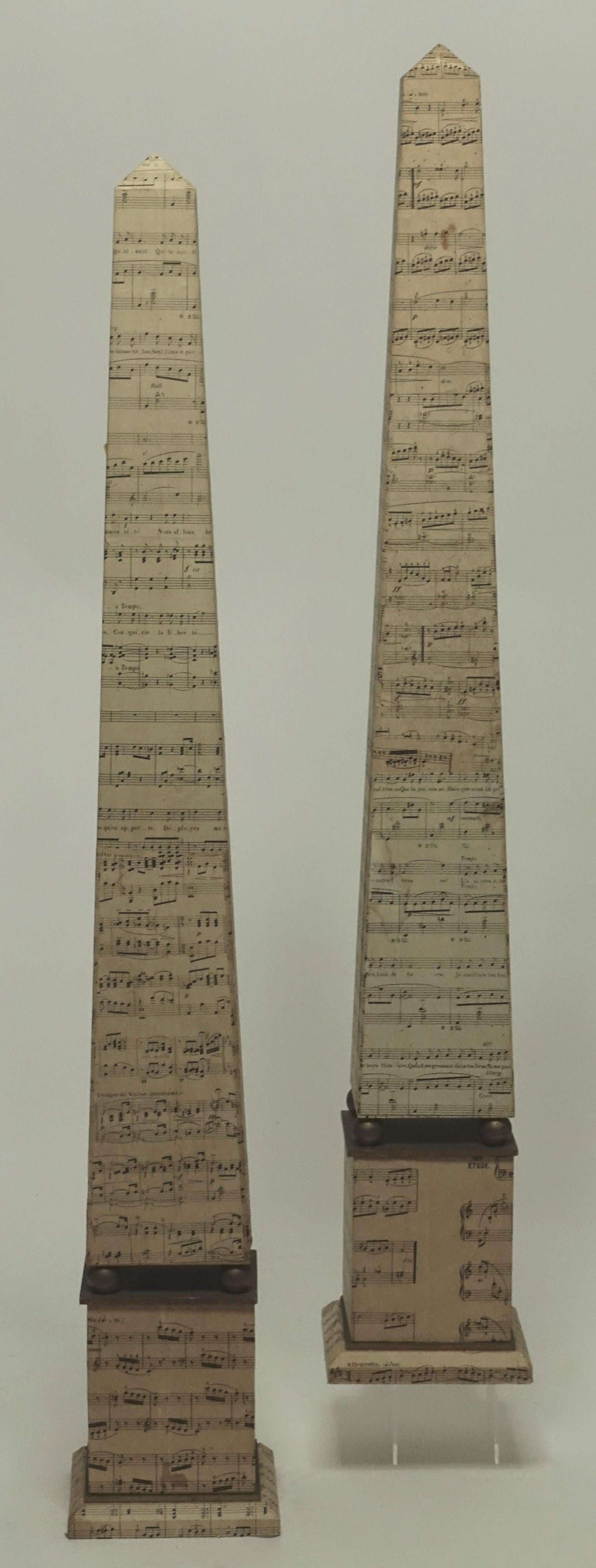 Monumental Pair of Italian Obelisks Covered in 19th Century Sheet Music For Sale 7
