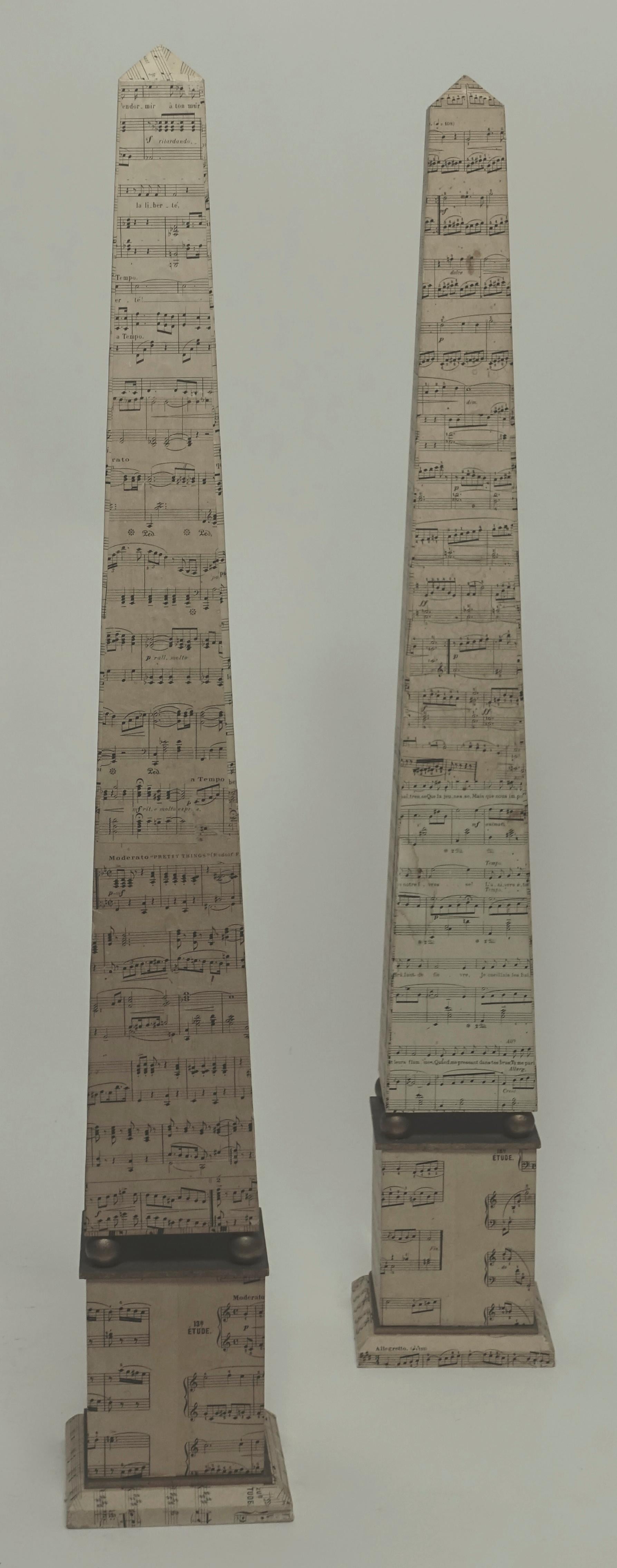 Monumental Pair of Italian Obelisks Covered in 19th Century Sheet Music For Sale 2