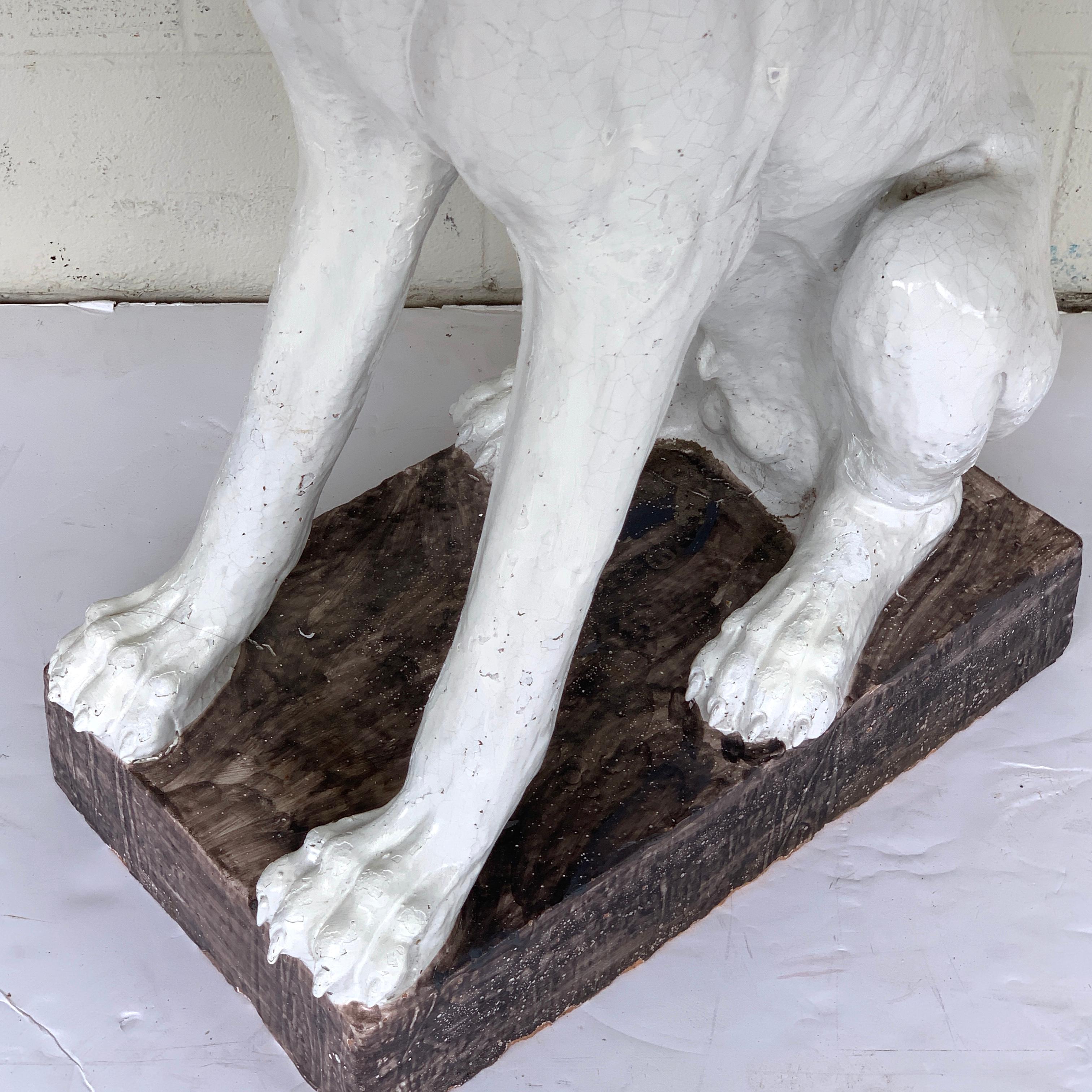 Monumental Pair of Italian Pottery Figures Seated White Great Danes with Collars For Sale 5