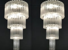 Paire monumentale de lustres italiens Tronchi en verre de Murano, années 1980<unk>