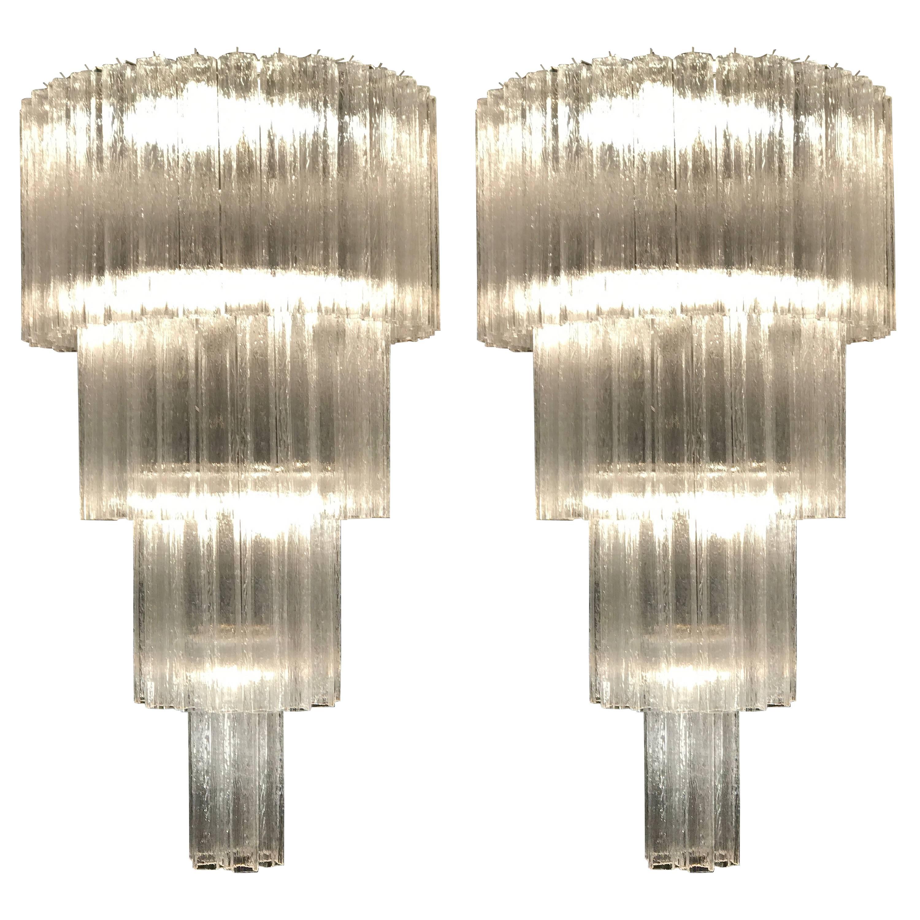 Mid-Century moderno Coppia monumentale di lampadari italiani Tronchi Murano, anni '80 in vendita