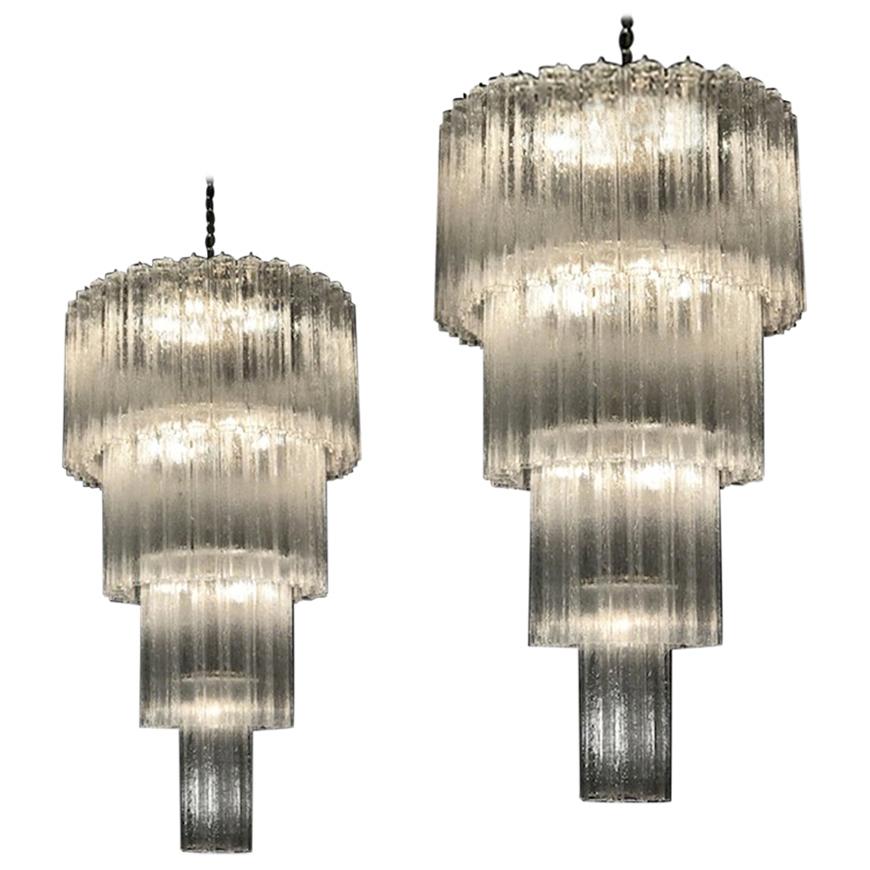 Monumental Pair of Italian Tronchi Chandeliers Murano, 1980s