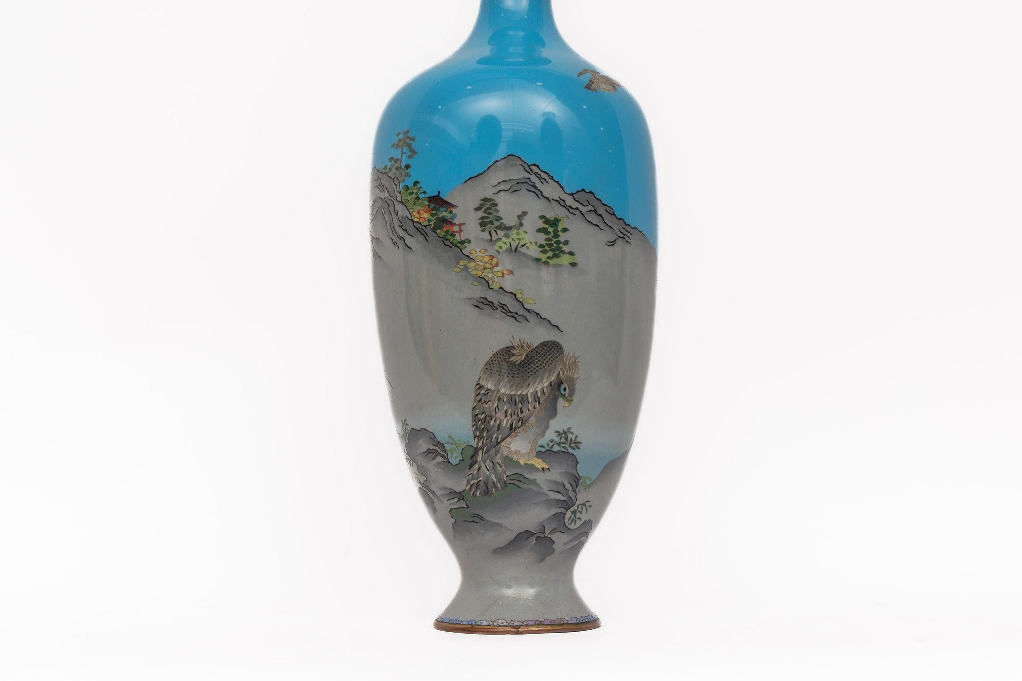 Monumentales Paar japanischer Cloisonné-Emaille-Vasen mit Kriegern, Ota Tamashiro im Angebot 10