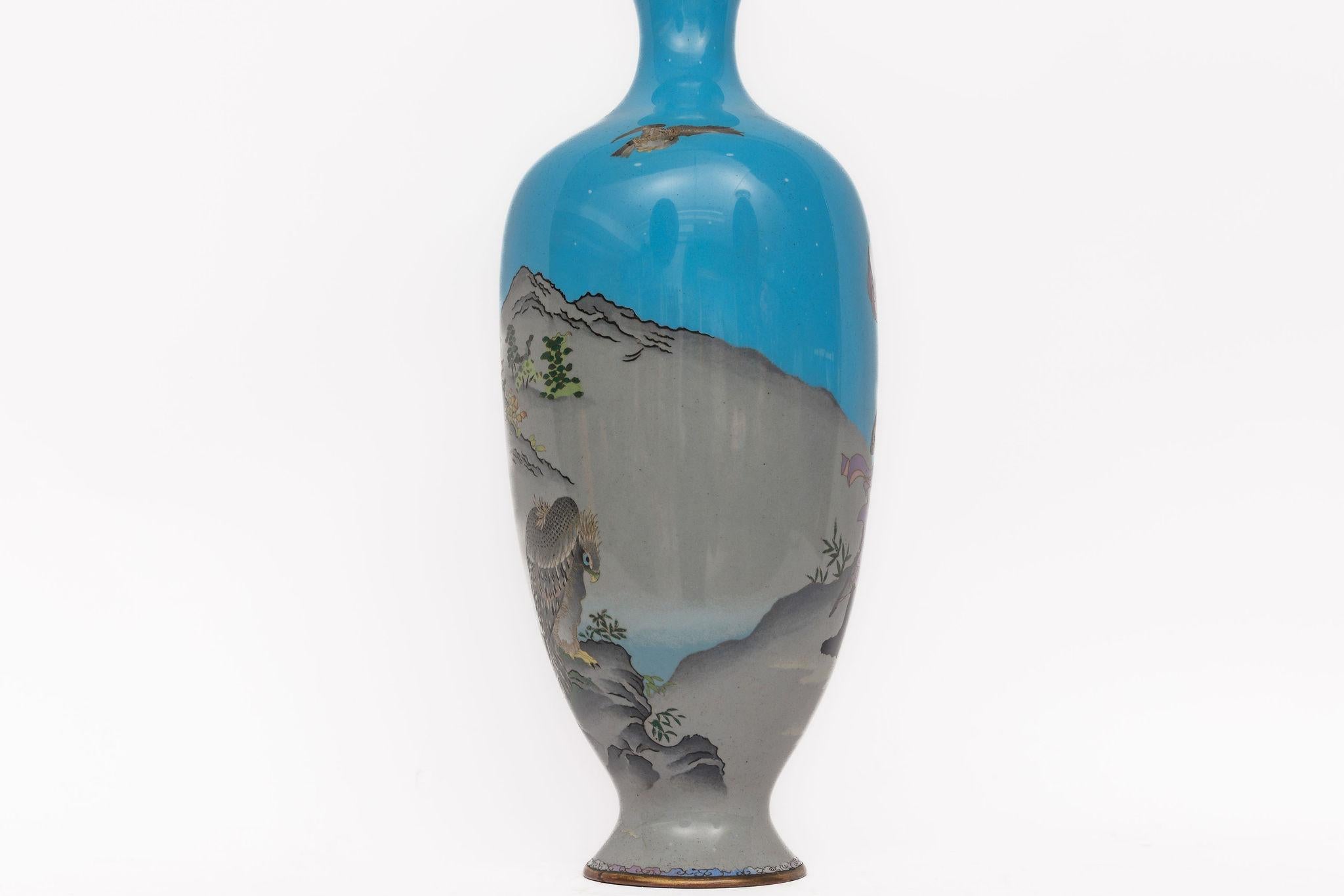 Monumentales Paar japanischer Cloisonné-Emaille-Vasen mit Kriegern, Ota Tamashiro im Angebot 12