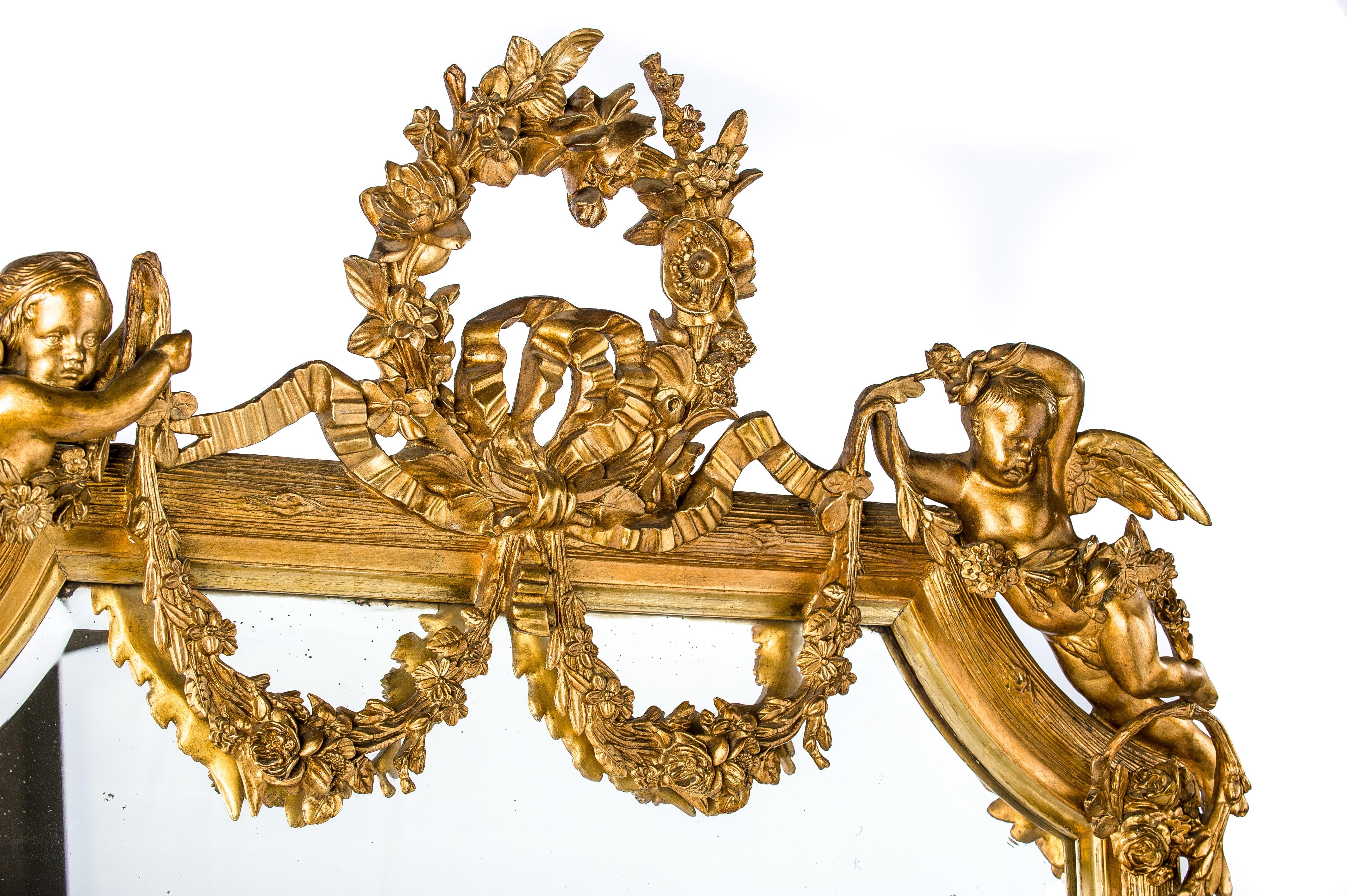 Monumental Pair of Large-Scale Antique French Gilt Golden Mirrors 5