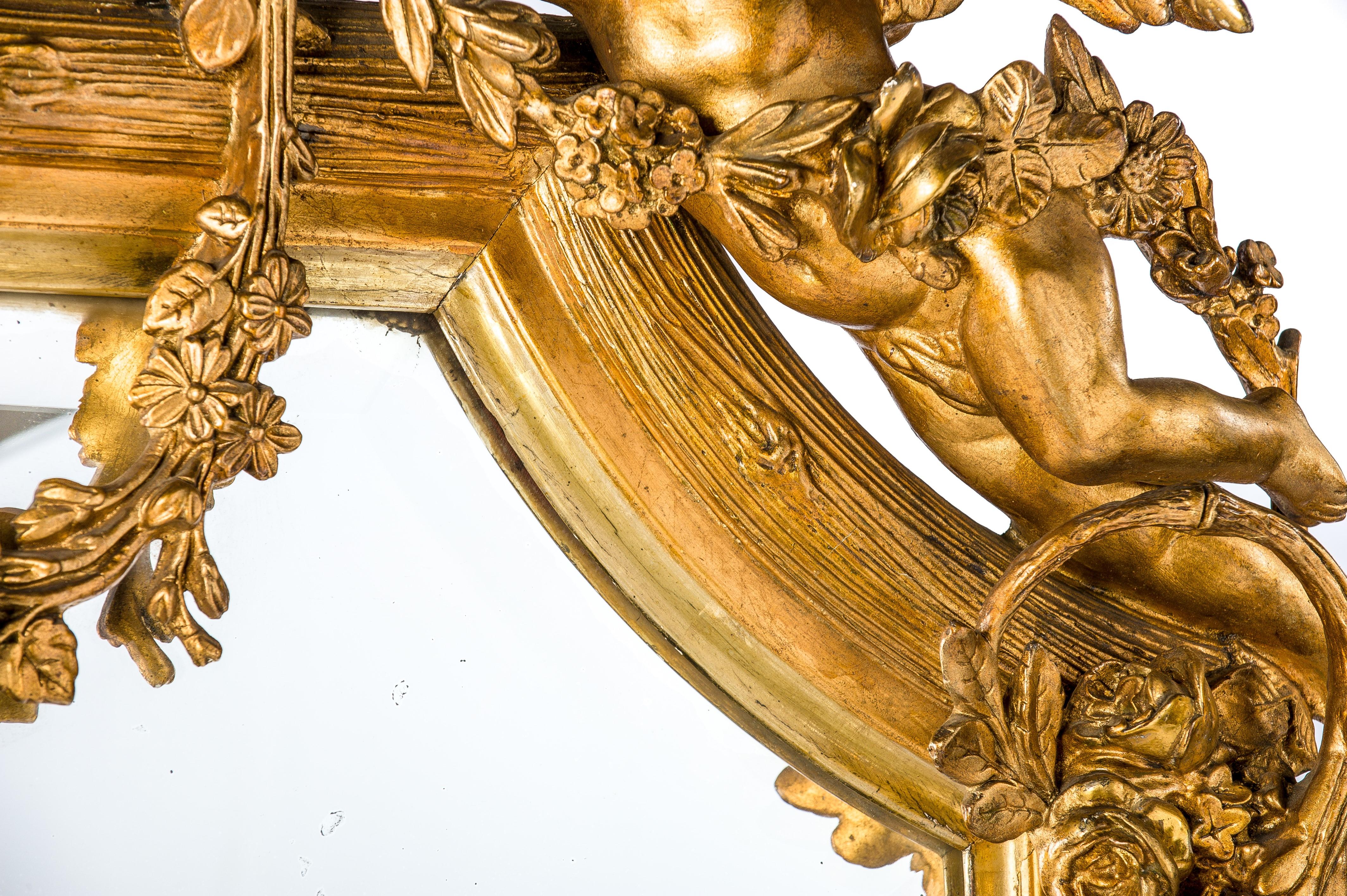 Monumental Pair of Large-Scale Antique French Gilt Golden Mirrors 6