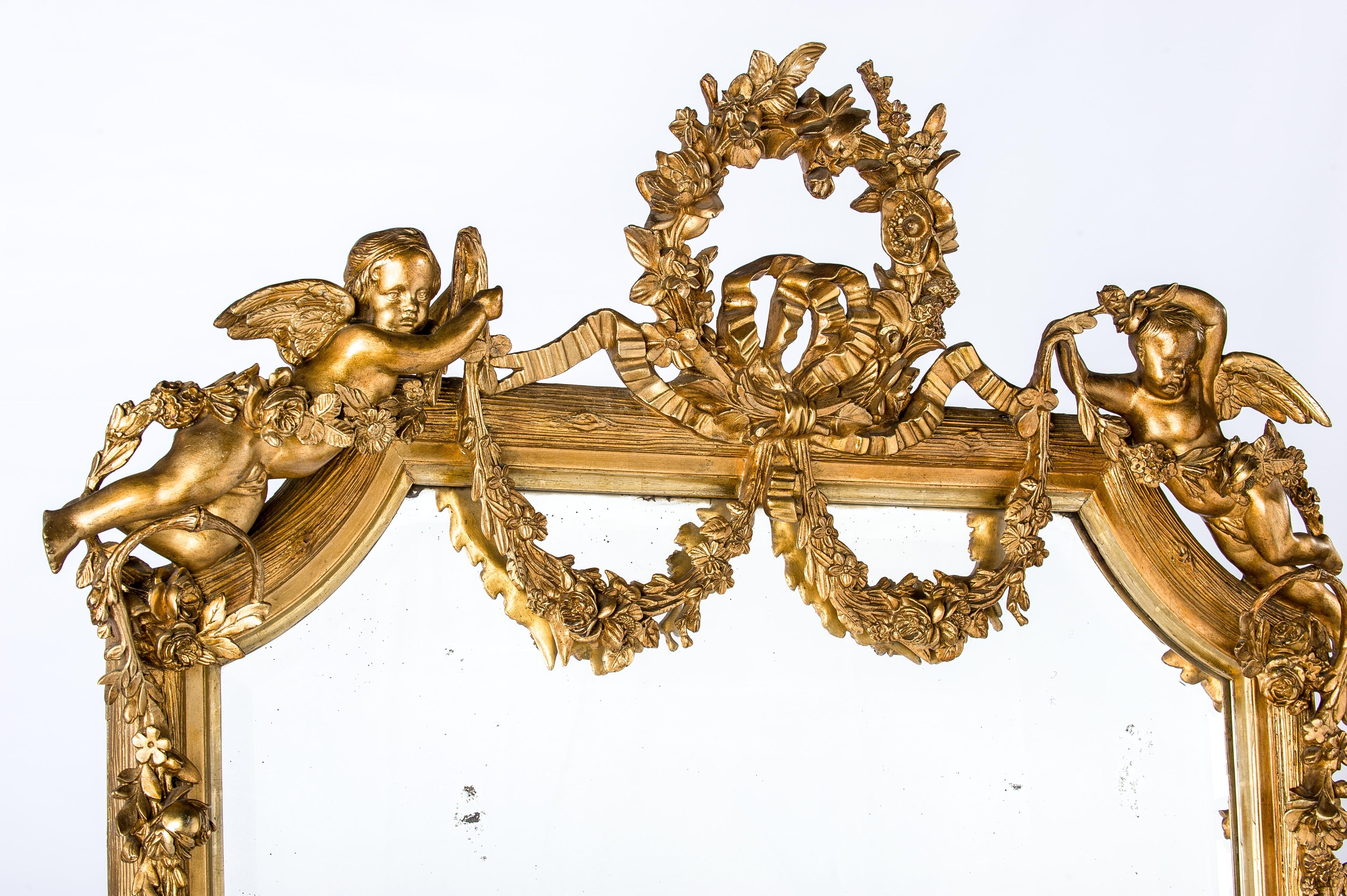 Monumental Pair of Large-Scale Antique French Gilt Golden Mirrors 8