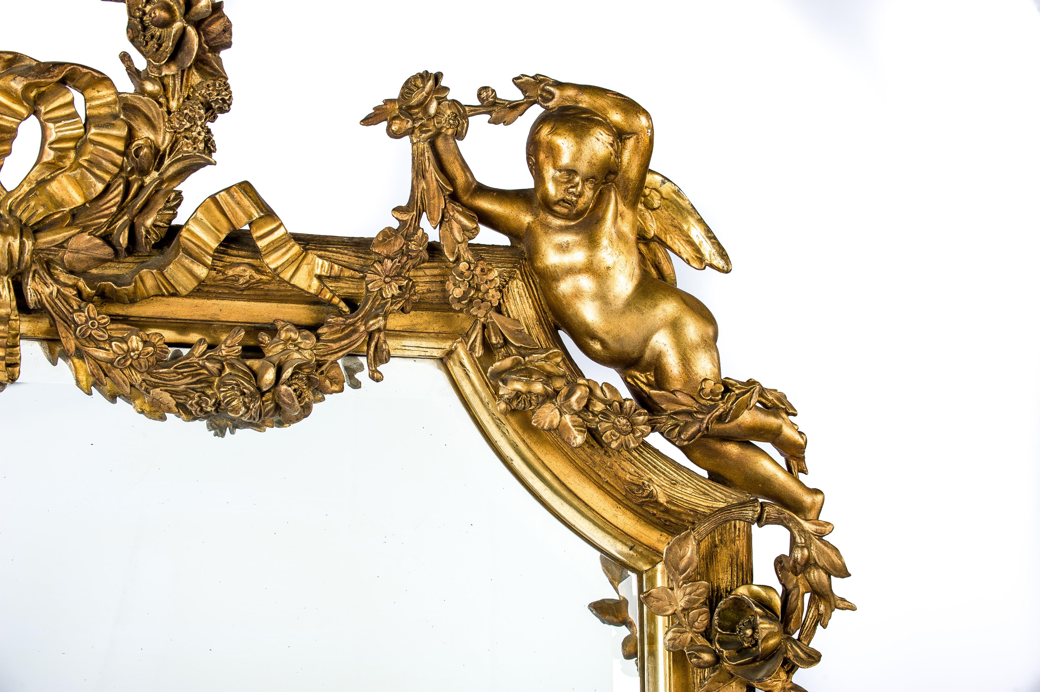 Monumental Pair of Large-Scale Antique French Gilt Golden Mirrors In Good Condition In Casteren, NL