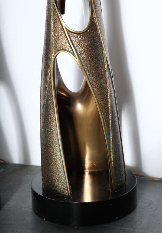 Monumental Pair of Laurel Lamp Co. Paul Evans Style Bronze Resin Table Lamps 1