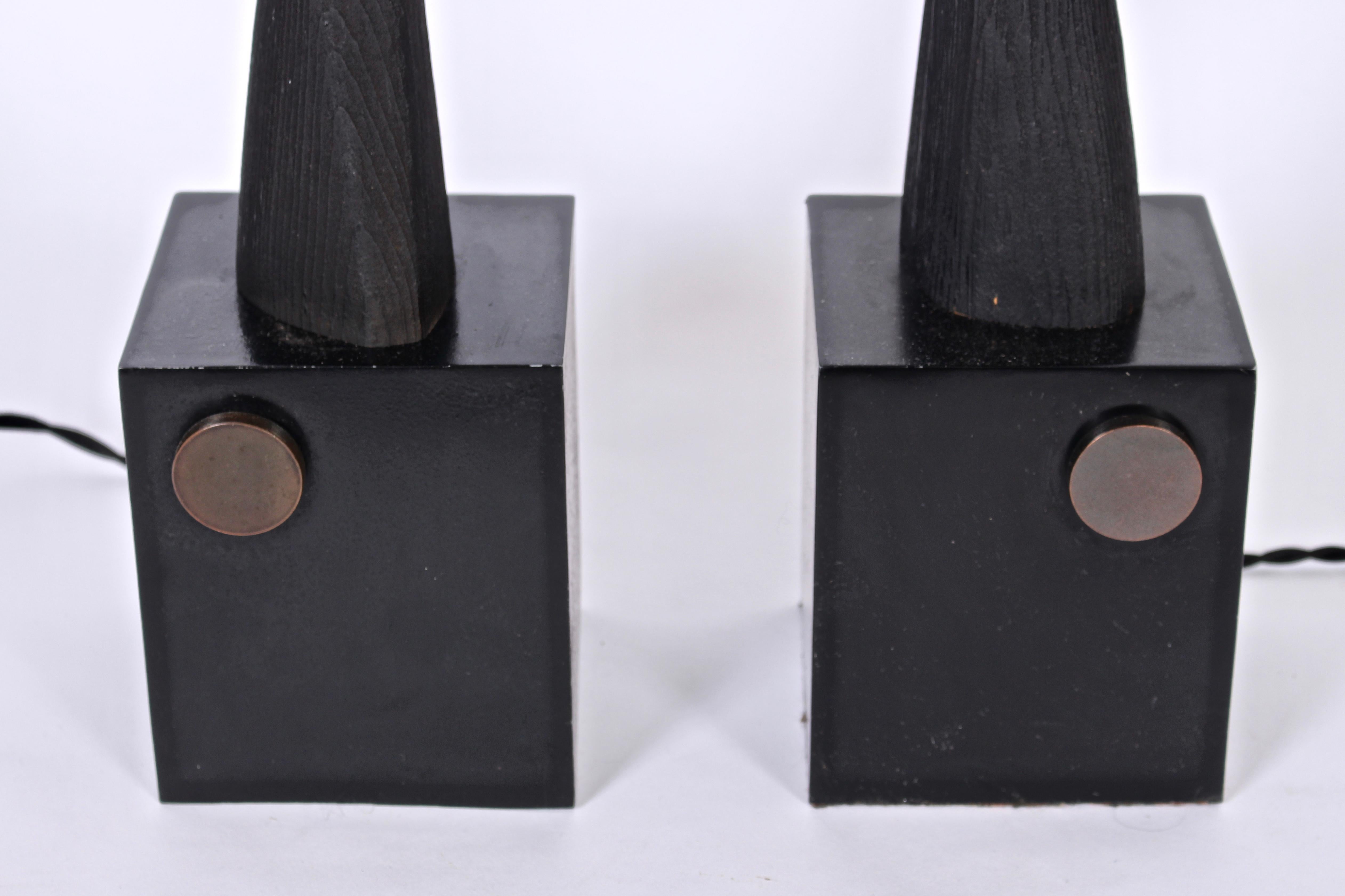 Monumental Pair of Laurel Lamp Co. Sculpted Black Ebonized Wood Table Lamps 1