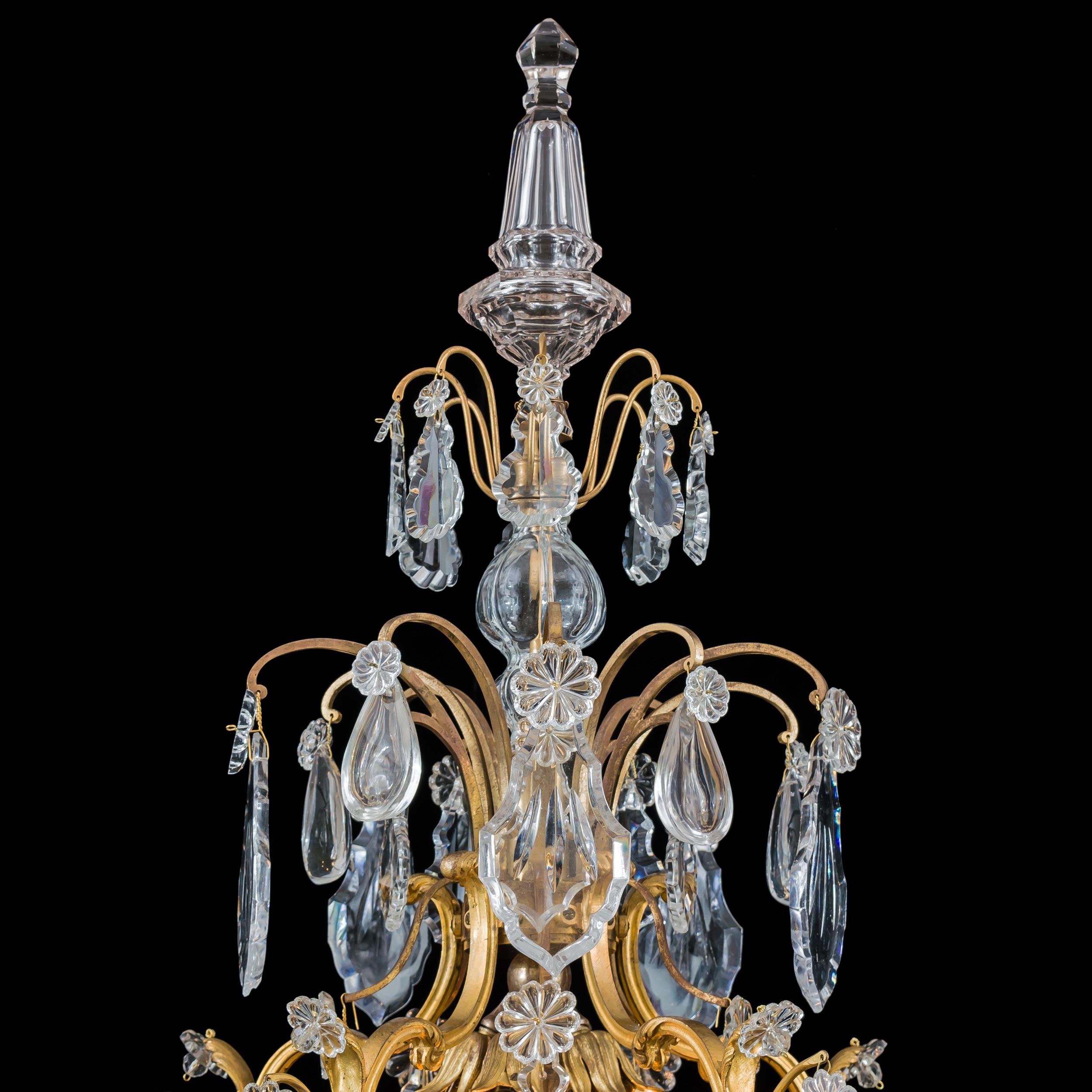 Monumental Pair of Louis XV Style Ormolu and Crystal Girandoles by Baccarat In Excellent Condition For Sale In London, GB