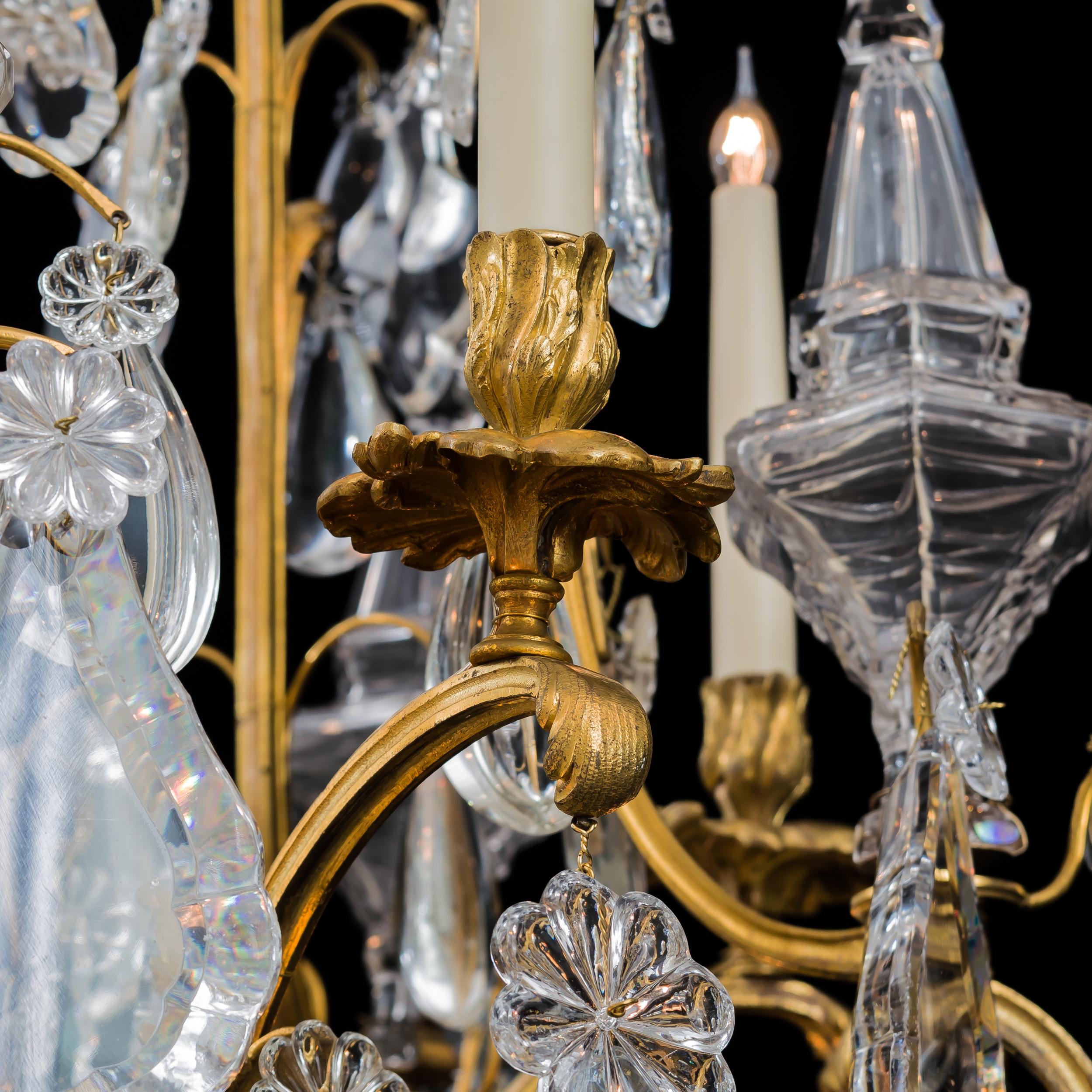 19th Century Monumental Pair of Louis XV Style Ormolu and Crystal Girandoles by Baccarat For Sale