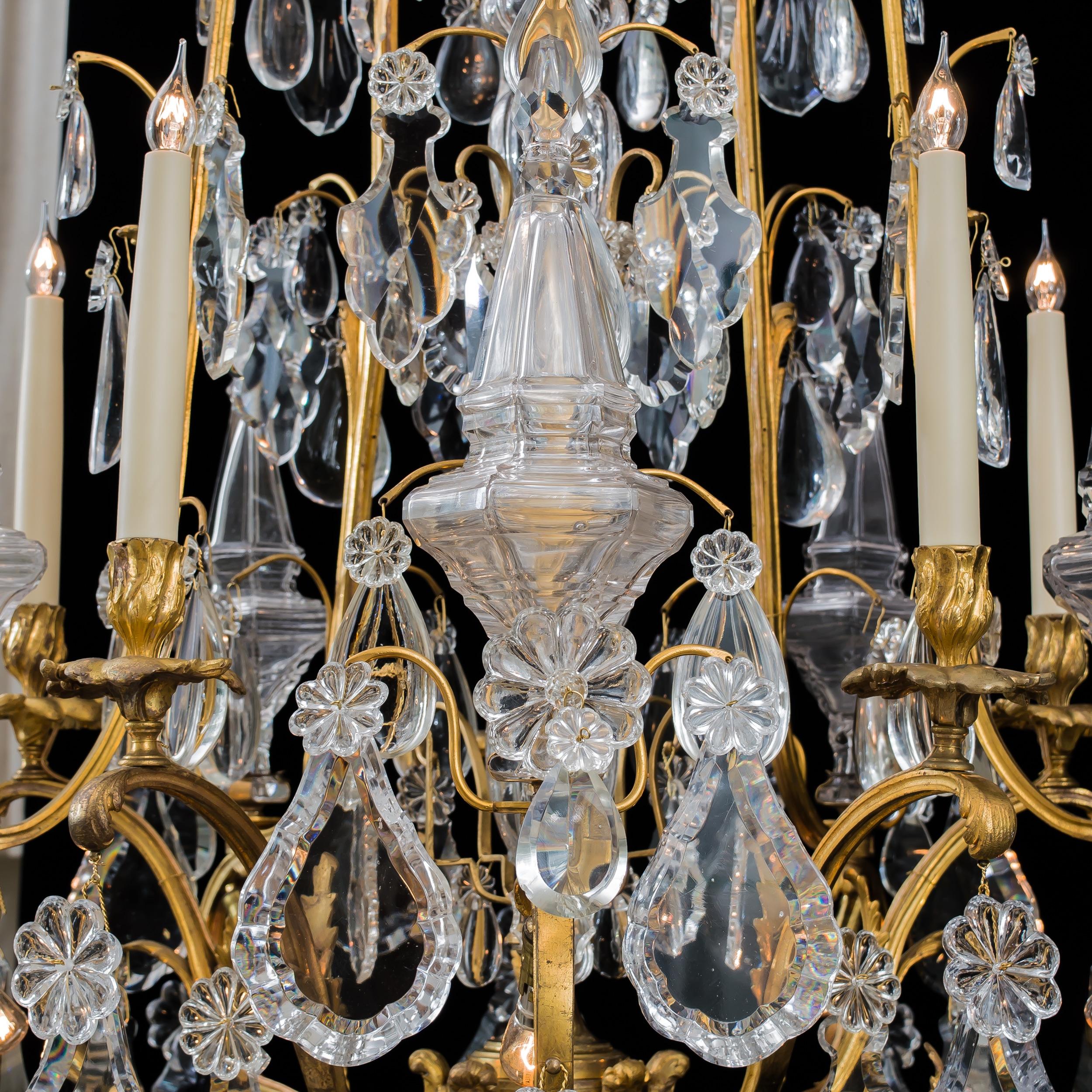 Monumental Pair of Louis XV Style Ormolu and Crystal Girandoles by Baccarat For Sale 2