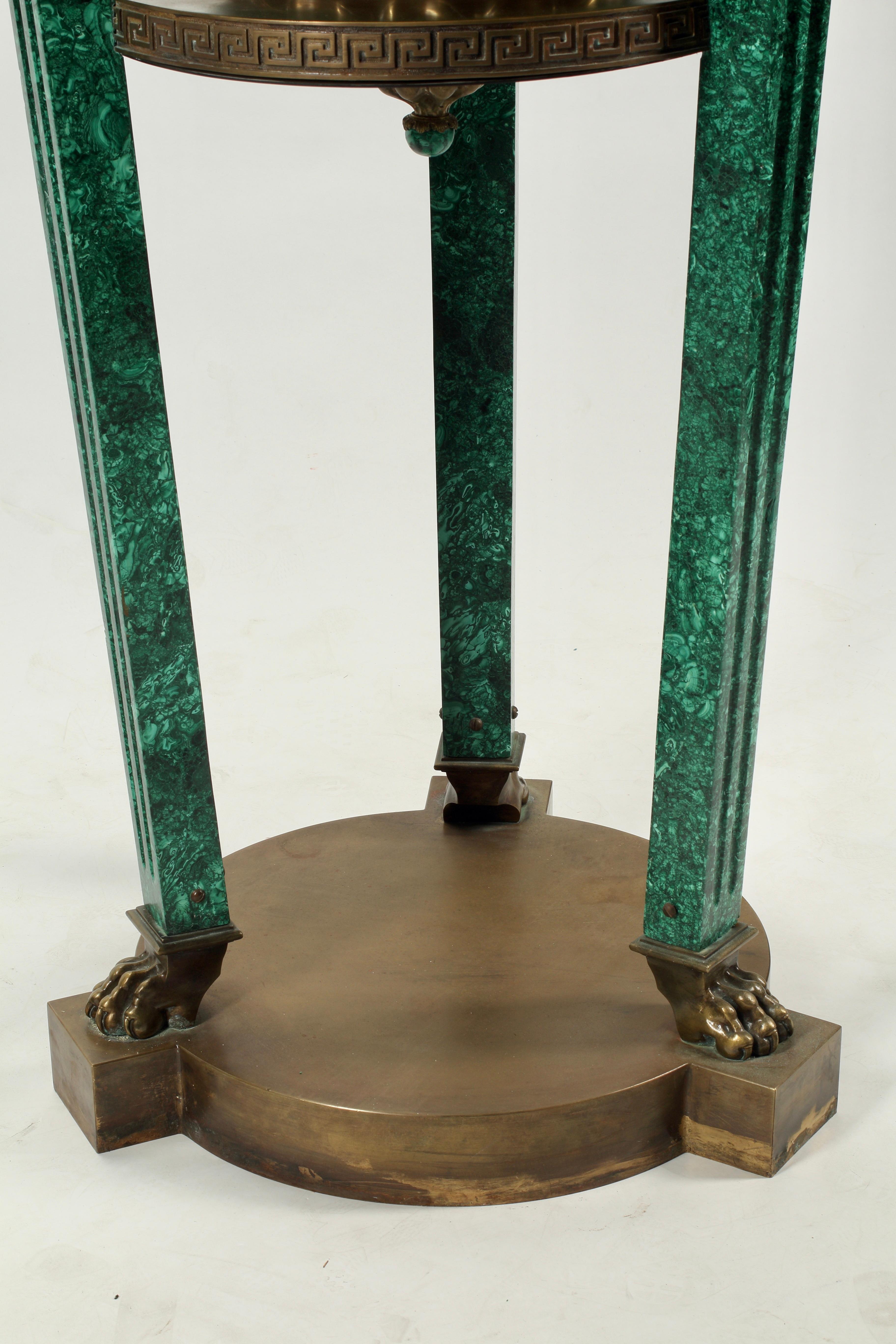 Monumental Pair of Malachite and Bronze Neoclassical Style Urns on Stand For Sale 1