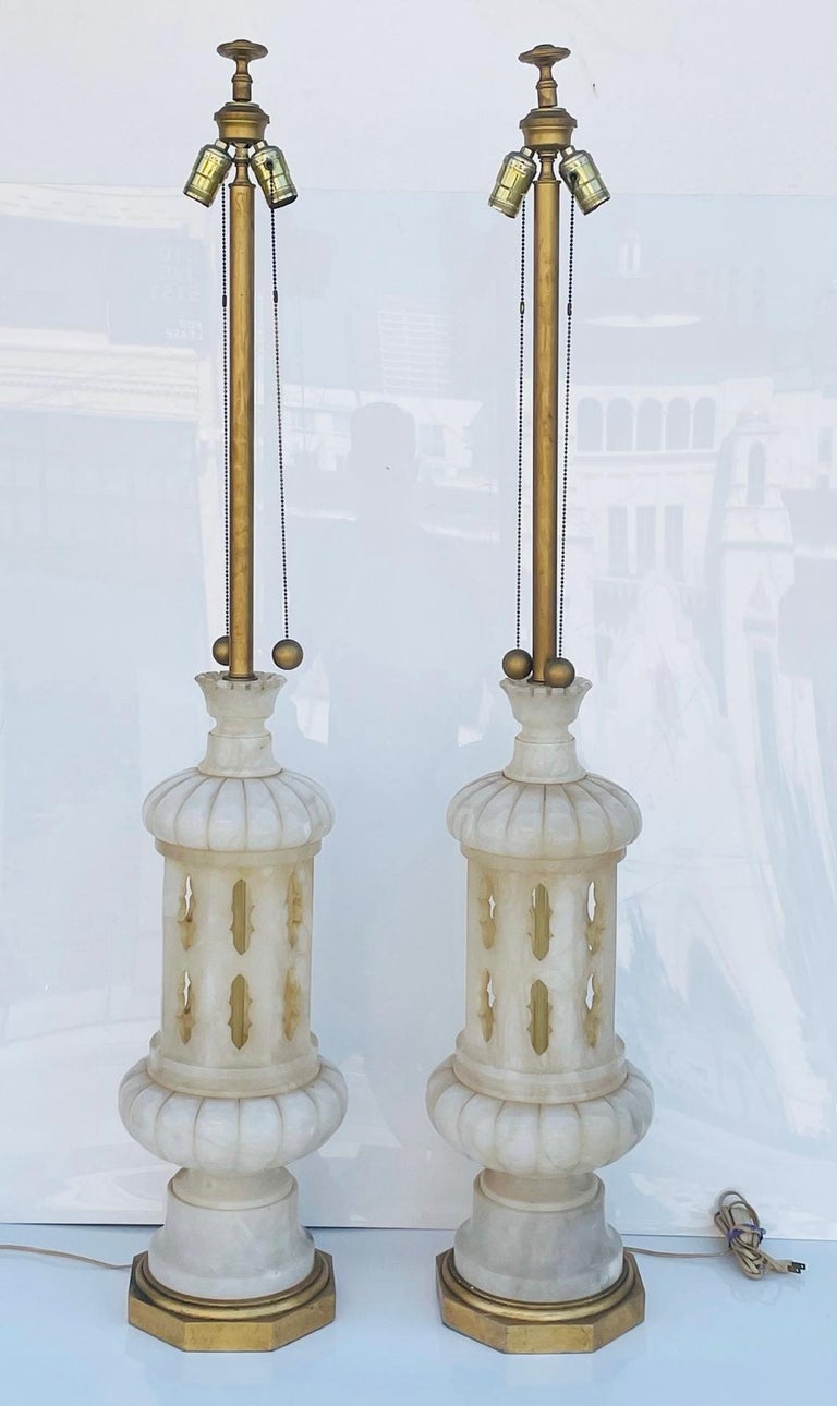 Monumental Pair of Marble Lamps Made in Italy For Sale at 1stDibs