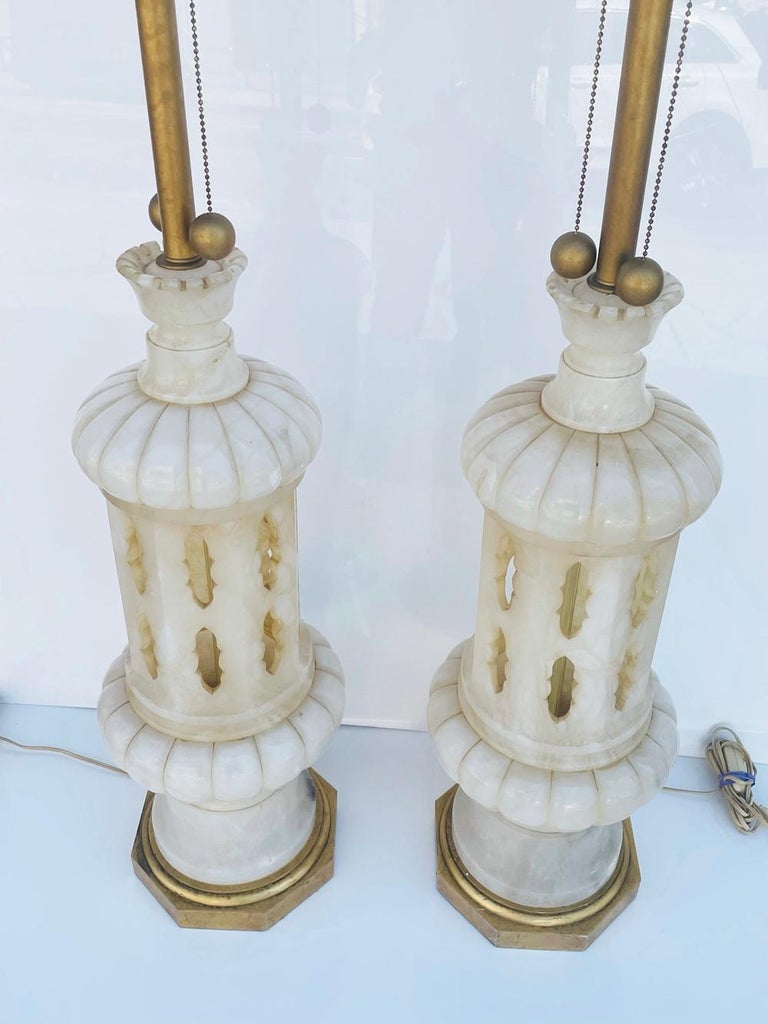 Monumental Pair of Marble Lamps Made in Italy For Sale at 1stDibs
